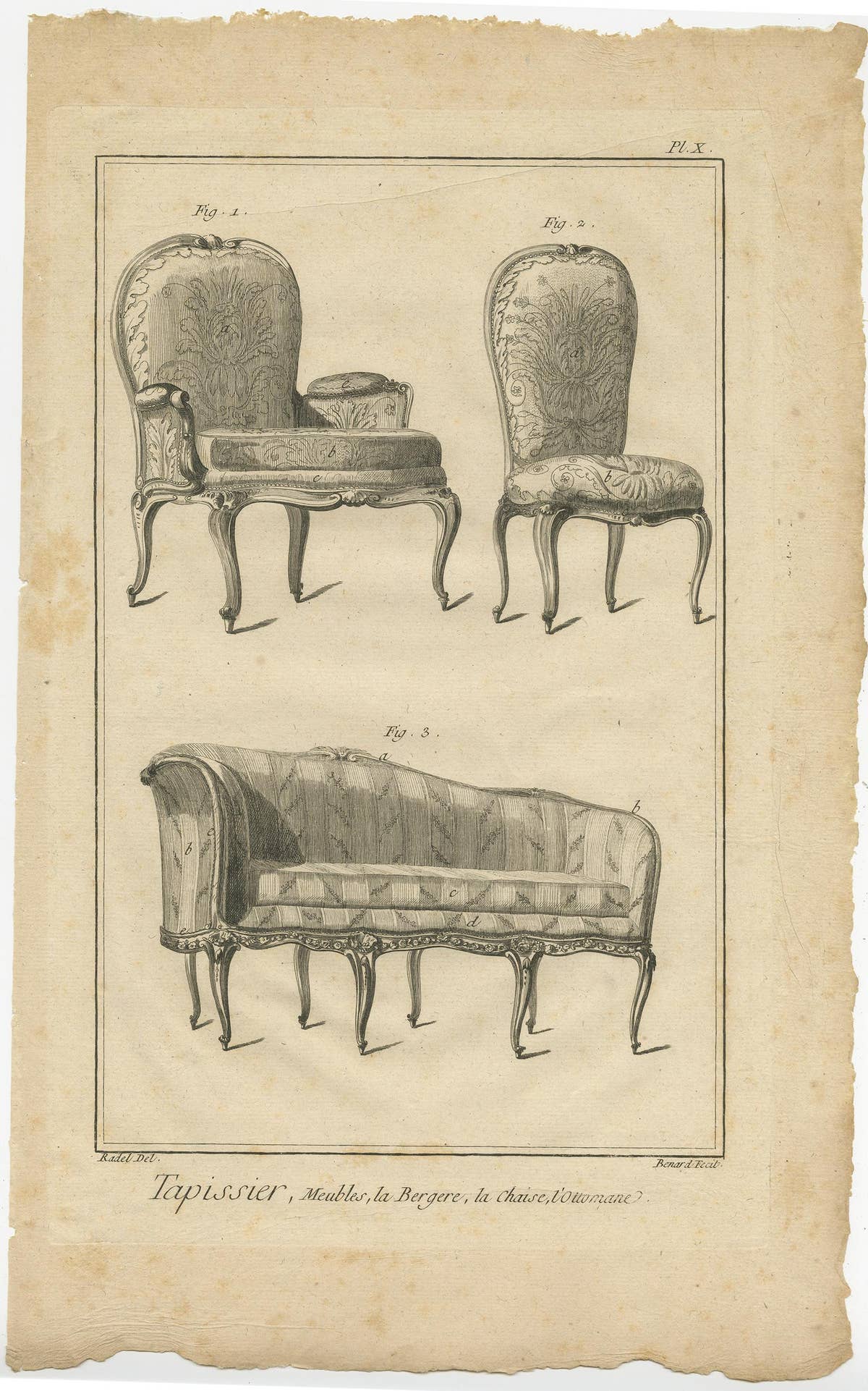 Set of 5 Antique Prints of Various Furniture by Benard 'c.1785'