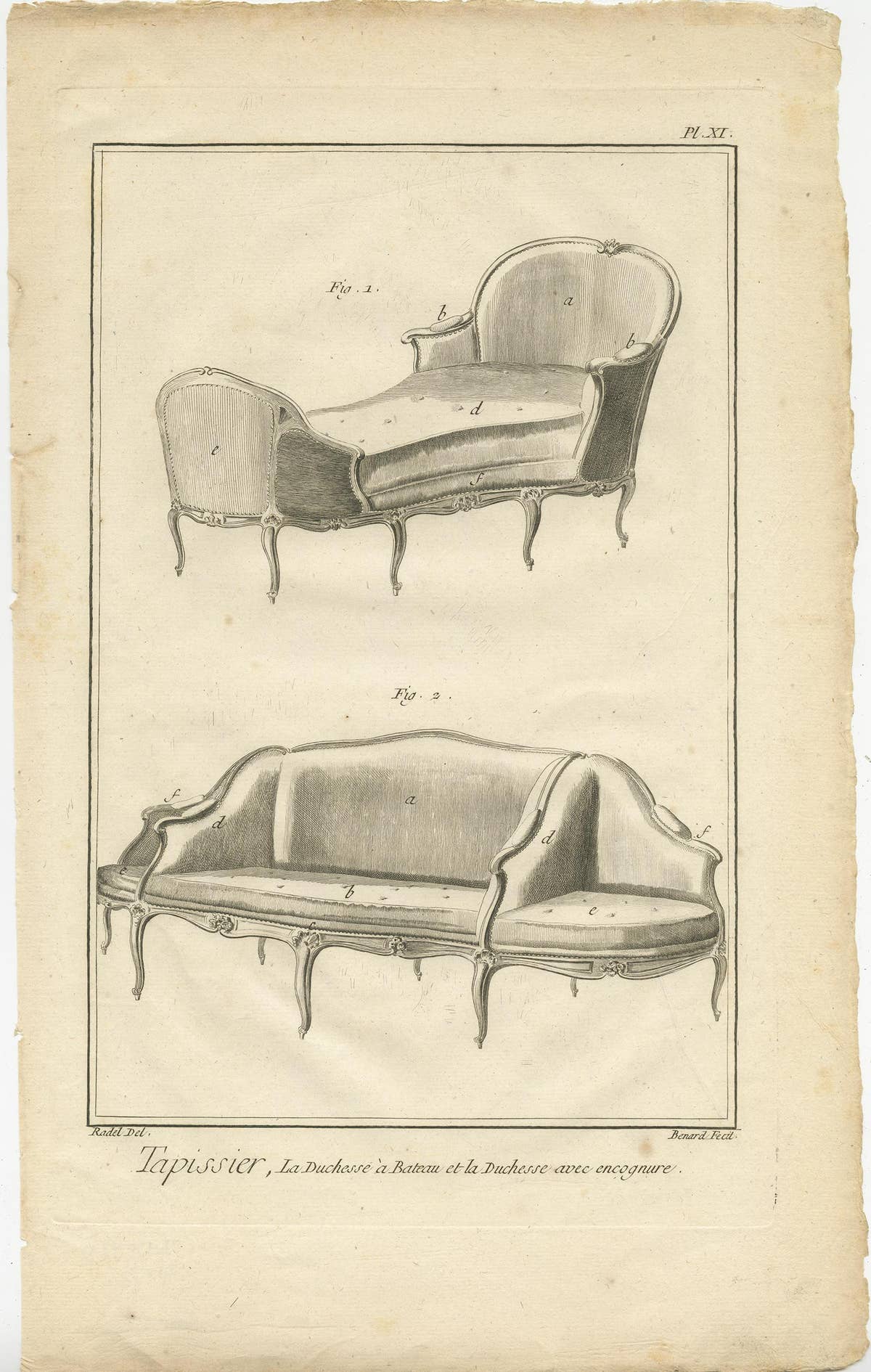 Set of 5 Antique Prints of Various Furniture by Benard 'c.1785'