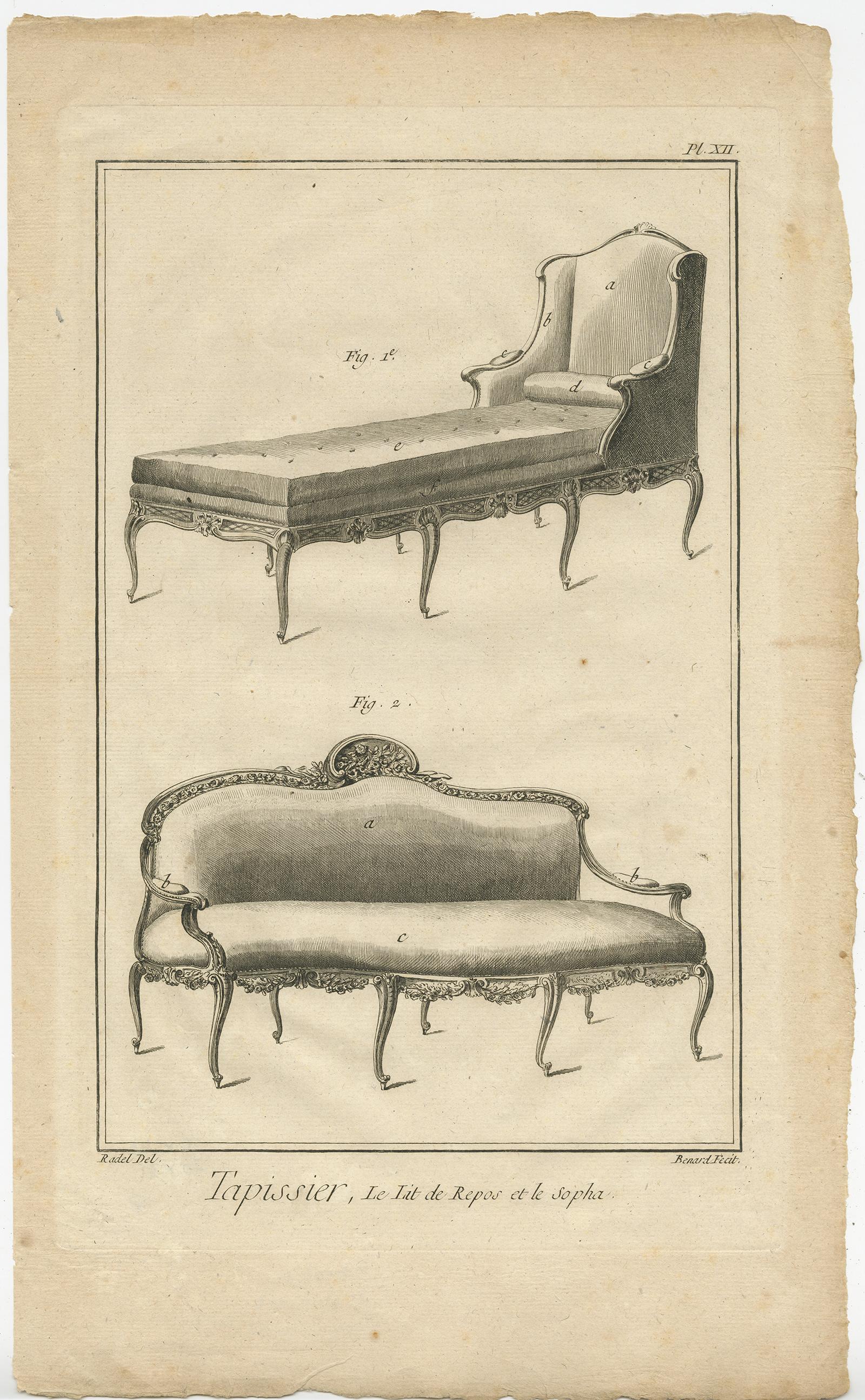 Set of 5 Antique Prints of Various Furniture by Benard 'c.1785' For Sale 1