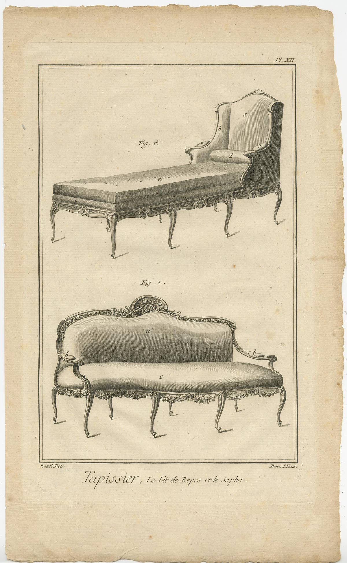 Set of 5 Antique Prints of Various Furniture by Benard 'c.1785'