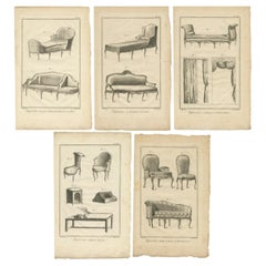 Set of 5 Antique Prints of Various Furniture by Benard 'c.1785'