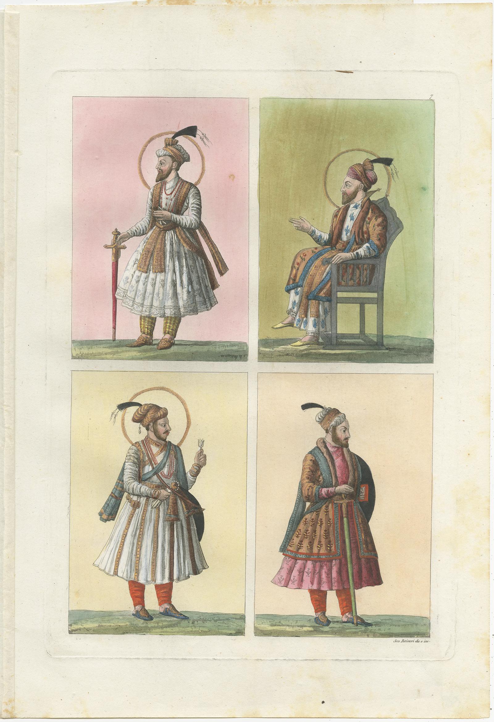 Set of 5 Antique Prints with Hindustan Miniatures by Ferrario '1831' In Good Condition For Sale In Langweer, NL