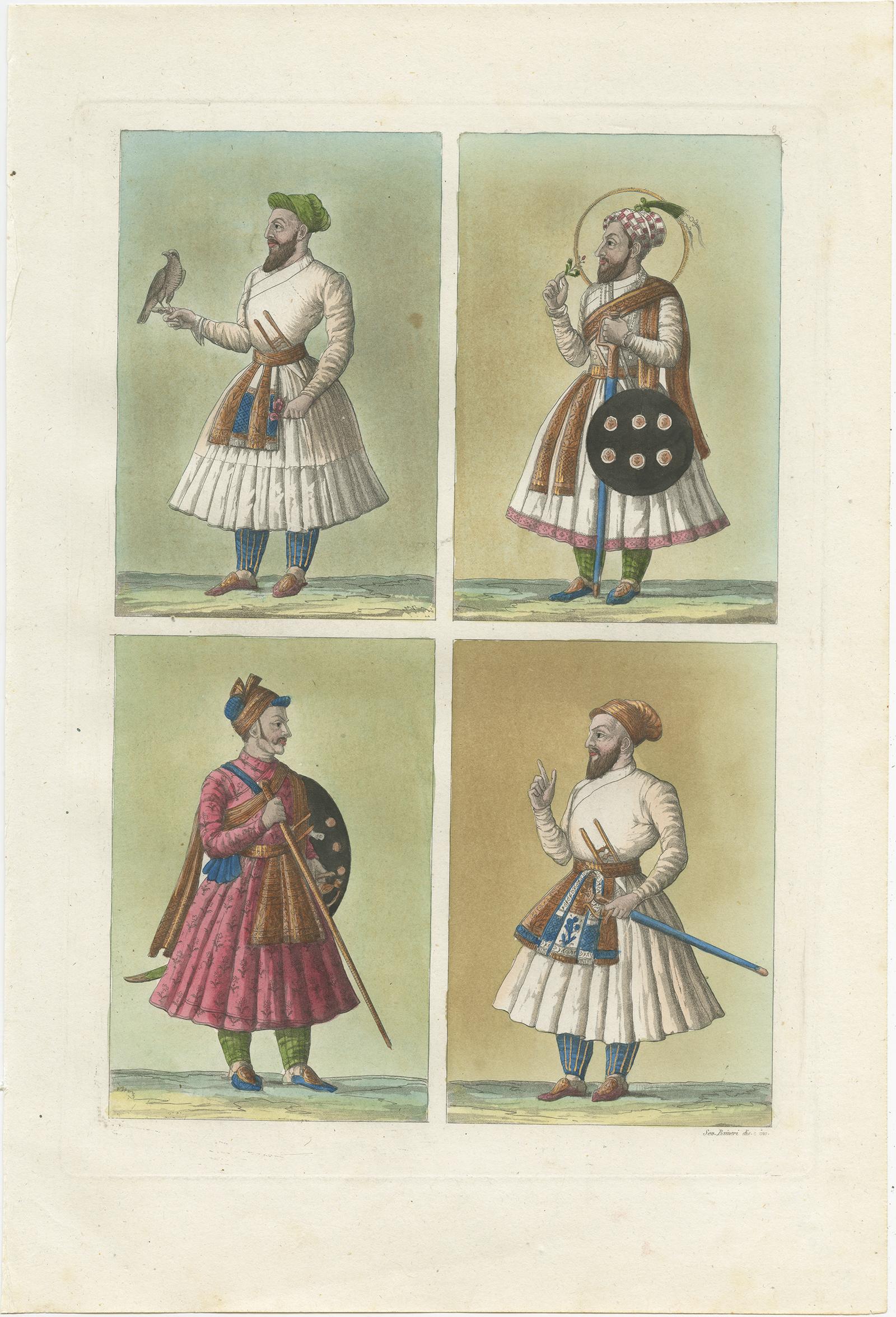19th Century Set of 5 Antique Prints with Hindustan Miniatures by Ferrario '1831' For Sale