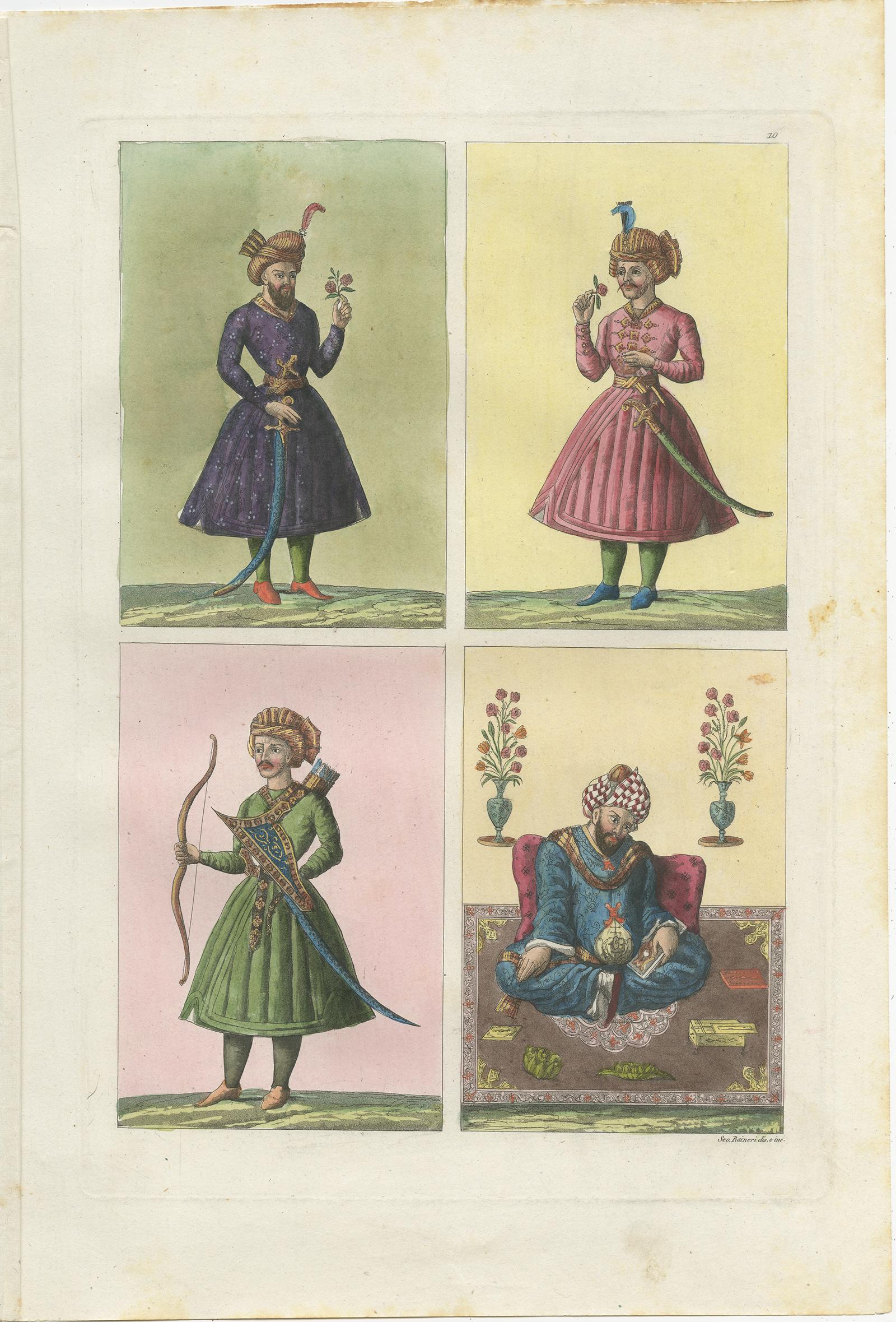 Set of 5 Antique Prints with Hindustan Miniatures by Ferrario '1831' For Sale 1