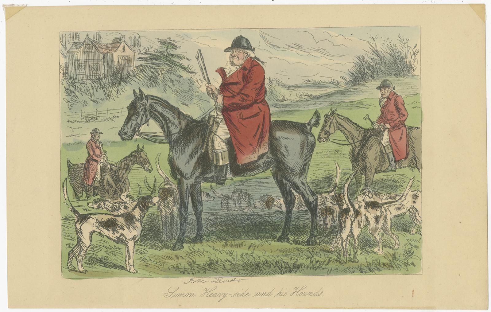 Set of five antique prints with various hunting scenes. These prints originate from 'Mr. Facey Romford's Hounds' published circa 1865.