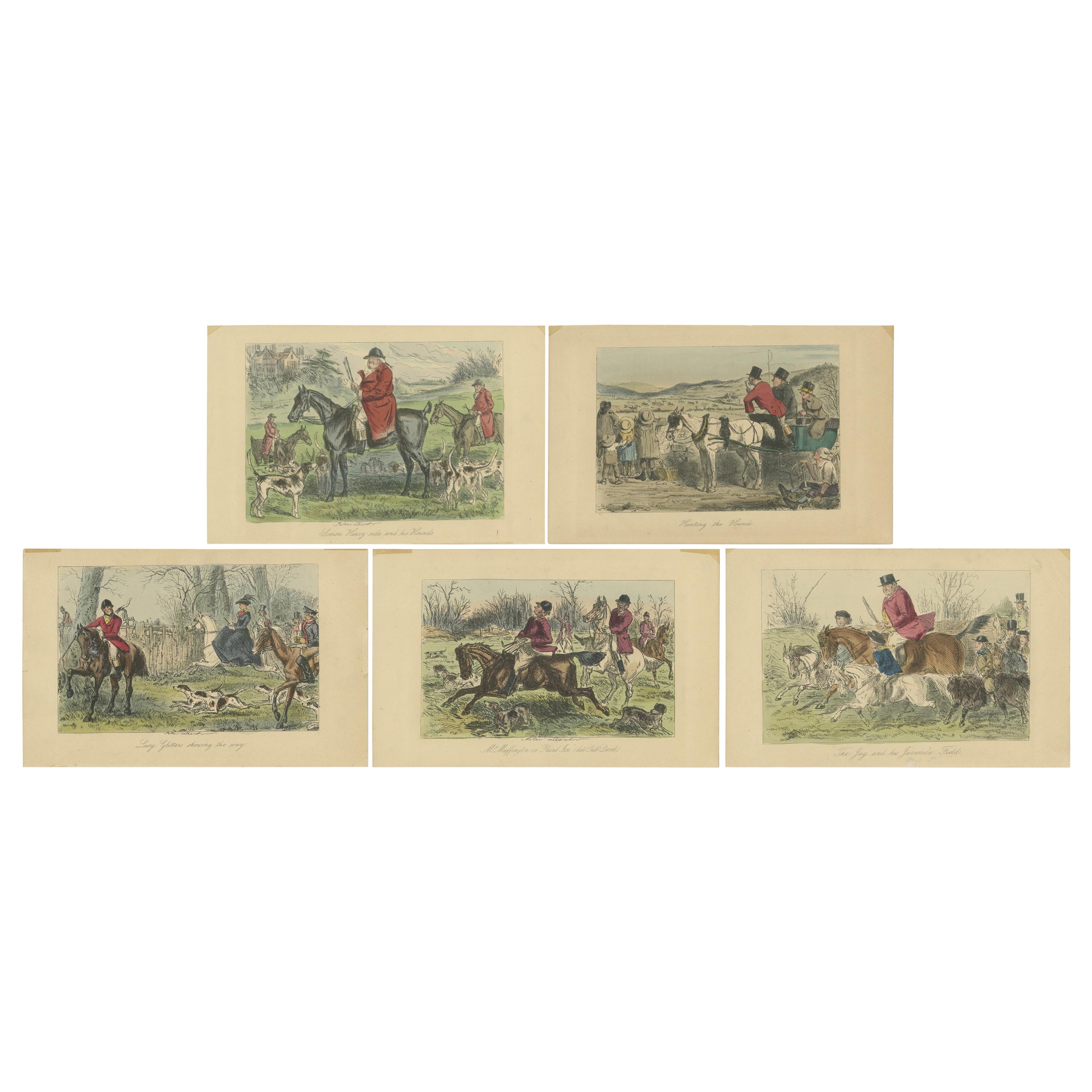 Set of 5 Antique Prints with various Hunting Scenes by Surtees 'circa 1865' For Sale