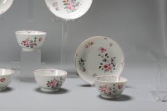 Set of 5 Antique Qianlong Period Chinese Porcelain Floral Tea Bowls with Dish