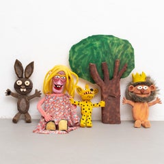 Satz von 5 antiken spanischen FOAM-Puppen, um 1980