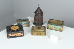 Set Of 5 Antique Tin Cans from France, Art Nouveau, Art Deco, Cookie Tin Cans