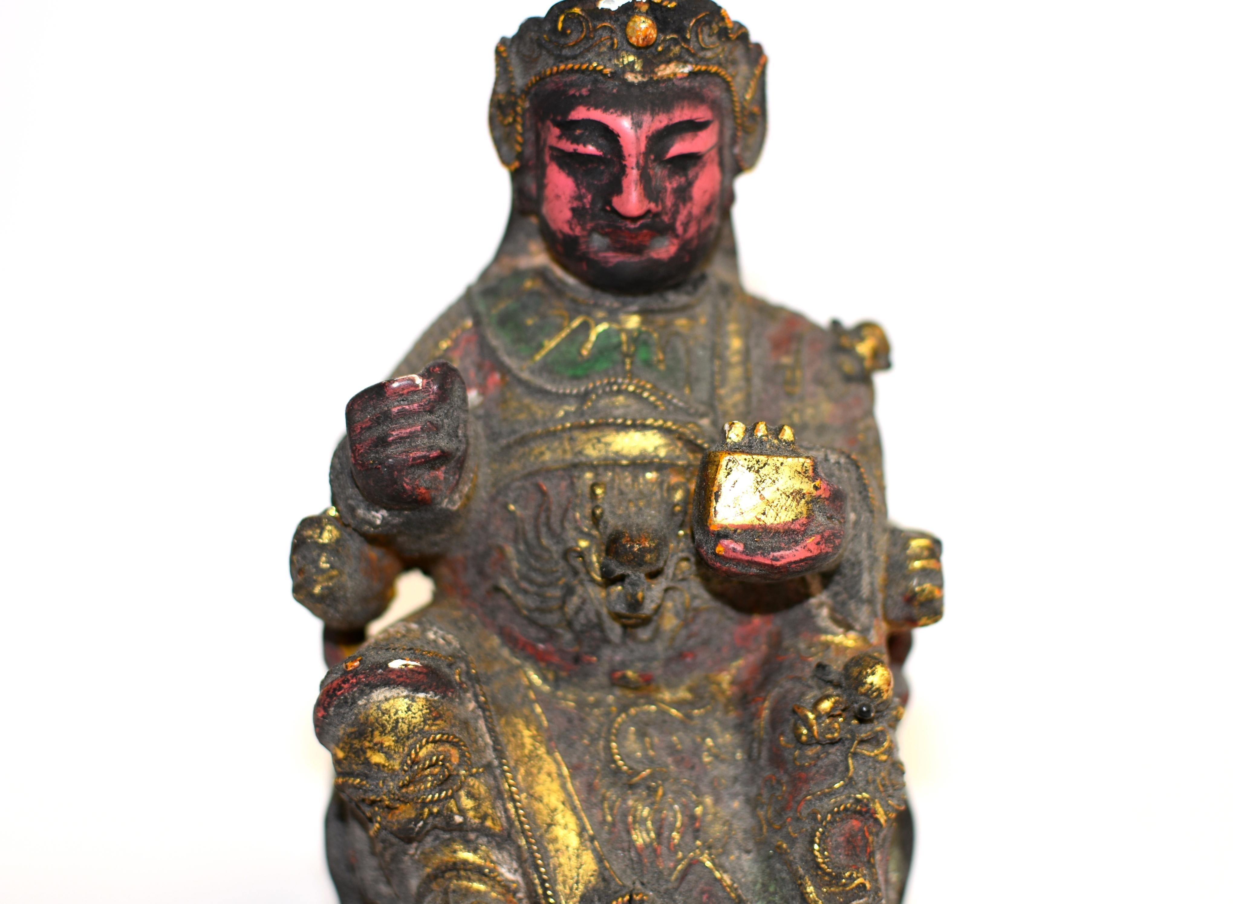Set von 5 antiken Buddha-Statuen aus Holz im Angebot 5