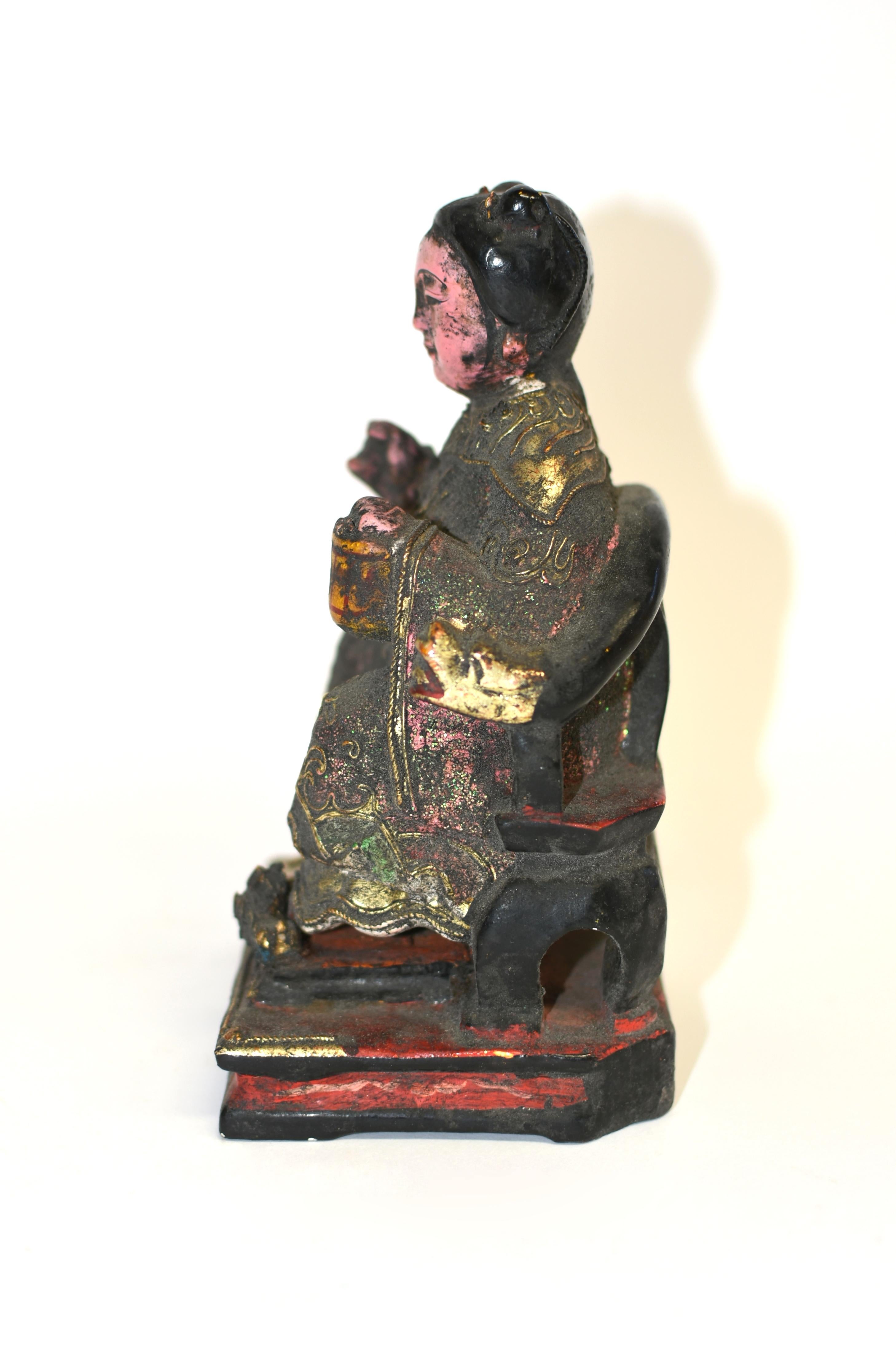 Set of 5 Antique Wood Buddha Statues In Good Condition For Sale In Somis, CA