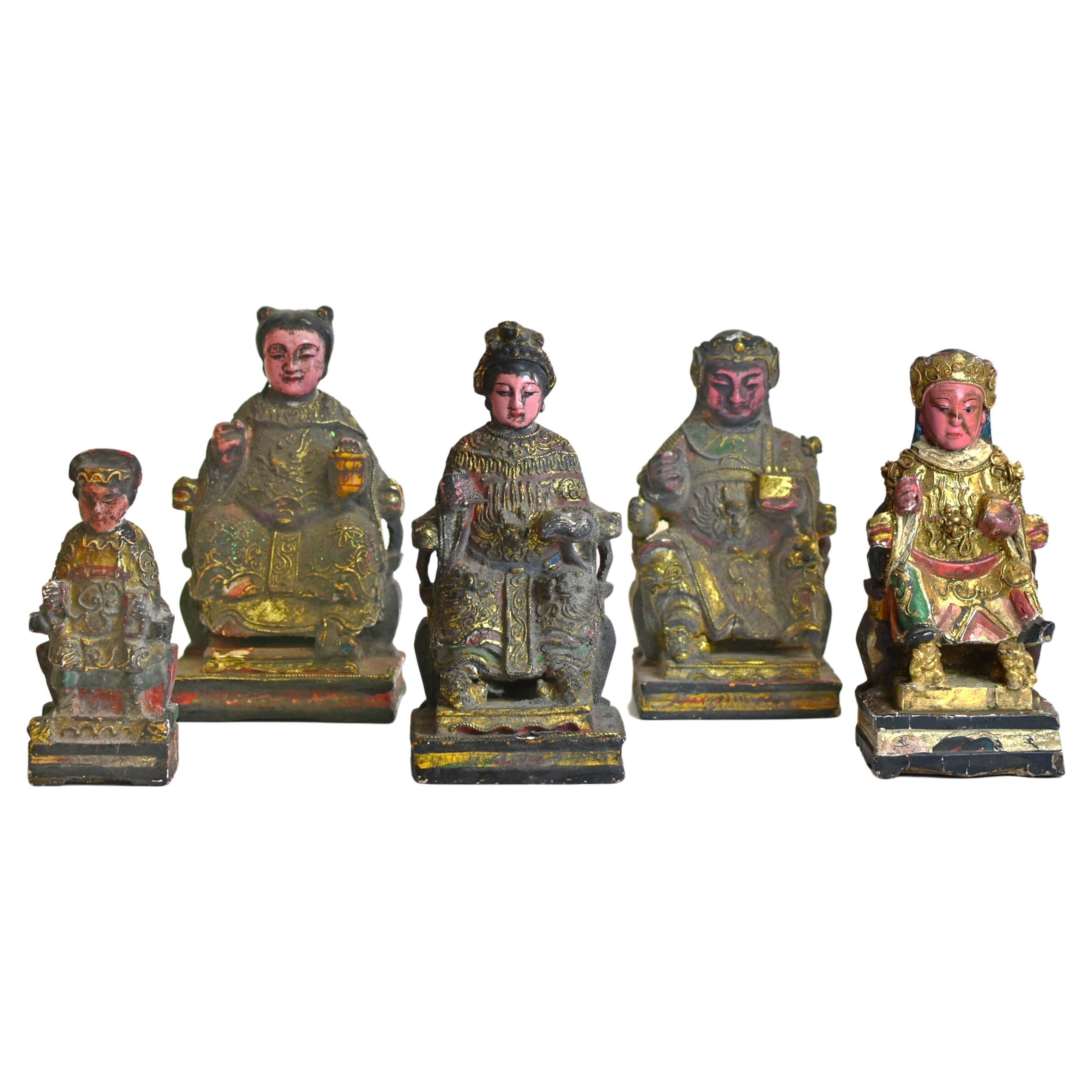 Set of 5 Antique Wood Buddha Statues
