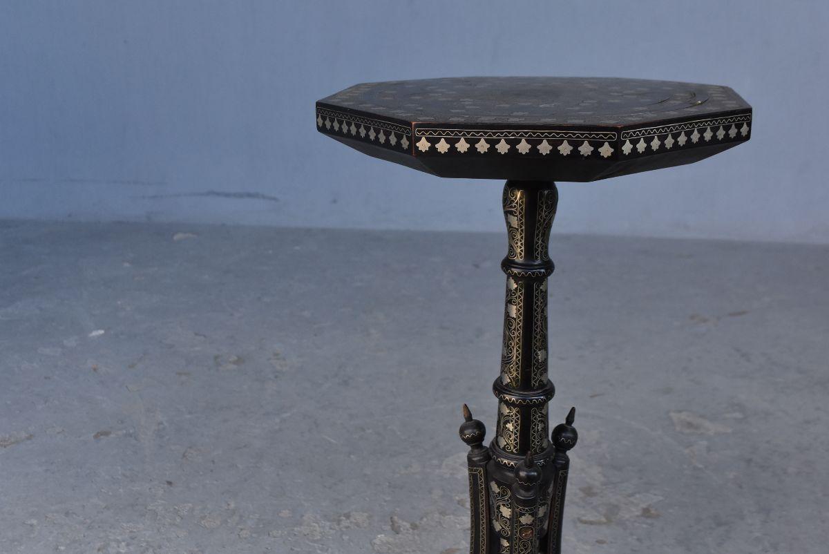 Set of 5 Armenian or Turkish Pedestals Table Decorated with Silver 11
