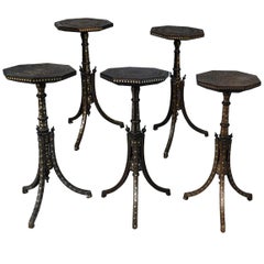 Set of 5 Armenian or Turkish Pedestals Table Decorated with Silver