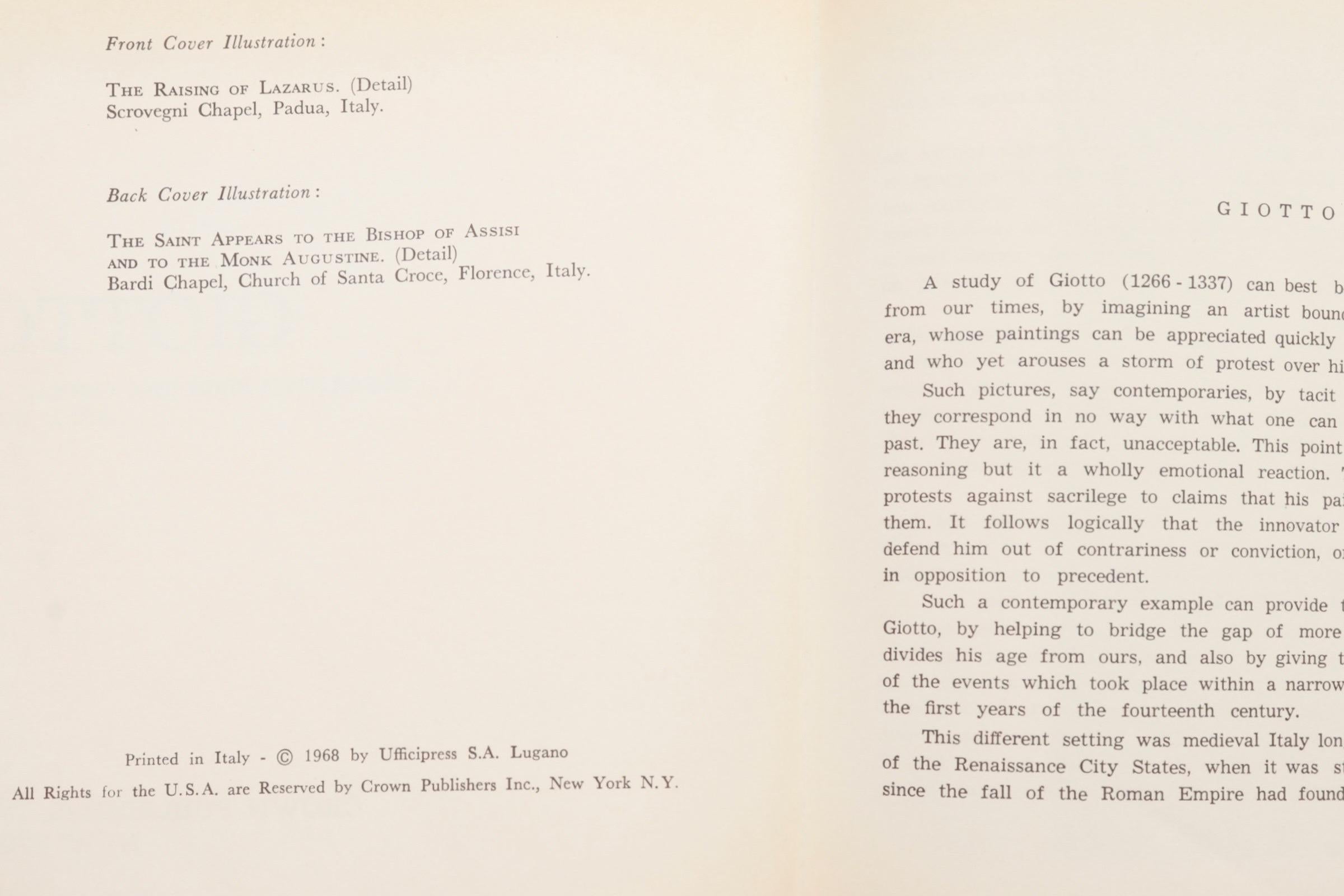 Un ensemble de cinq livres d'art sur les artistes Brueghel, Cézanne, Gauguin, Giotto et Manet. Livres à couverture rigide publiés par Crown Publishers, Inc. de New York à la fin des années 1960. Imprimé en Italie, illustré.