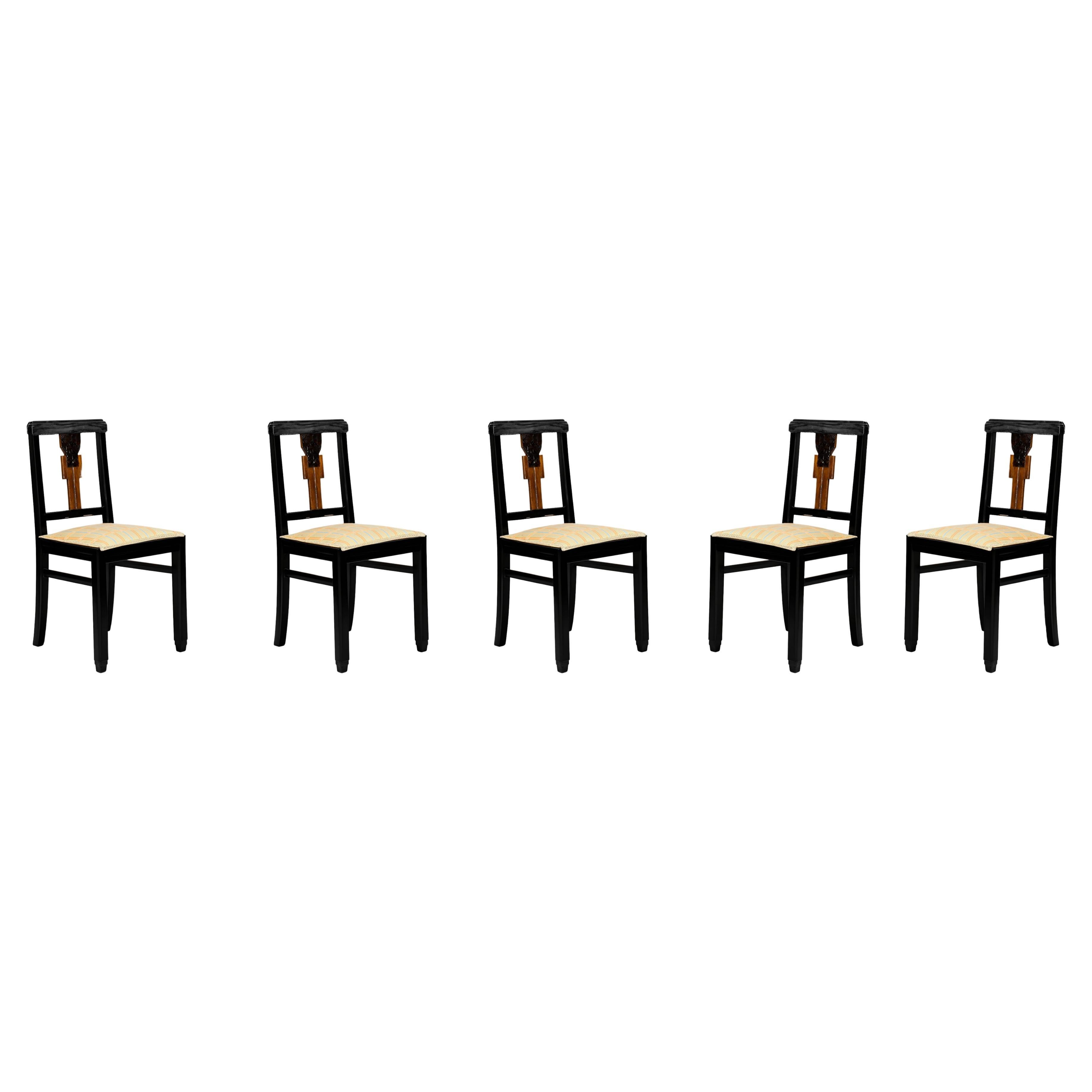 Set Of 5 Art Deco Black Lacquer Chairs, (1939-1949)