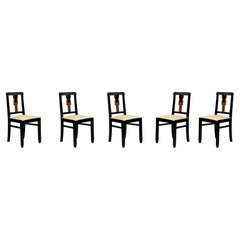 Set Of 5 Art Deco Black Lacquer Chairs, (1939-1949)