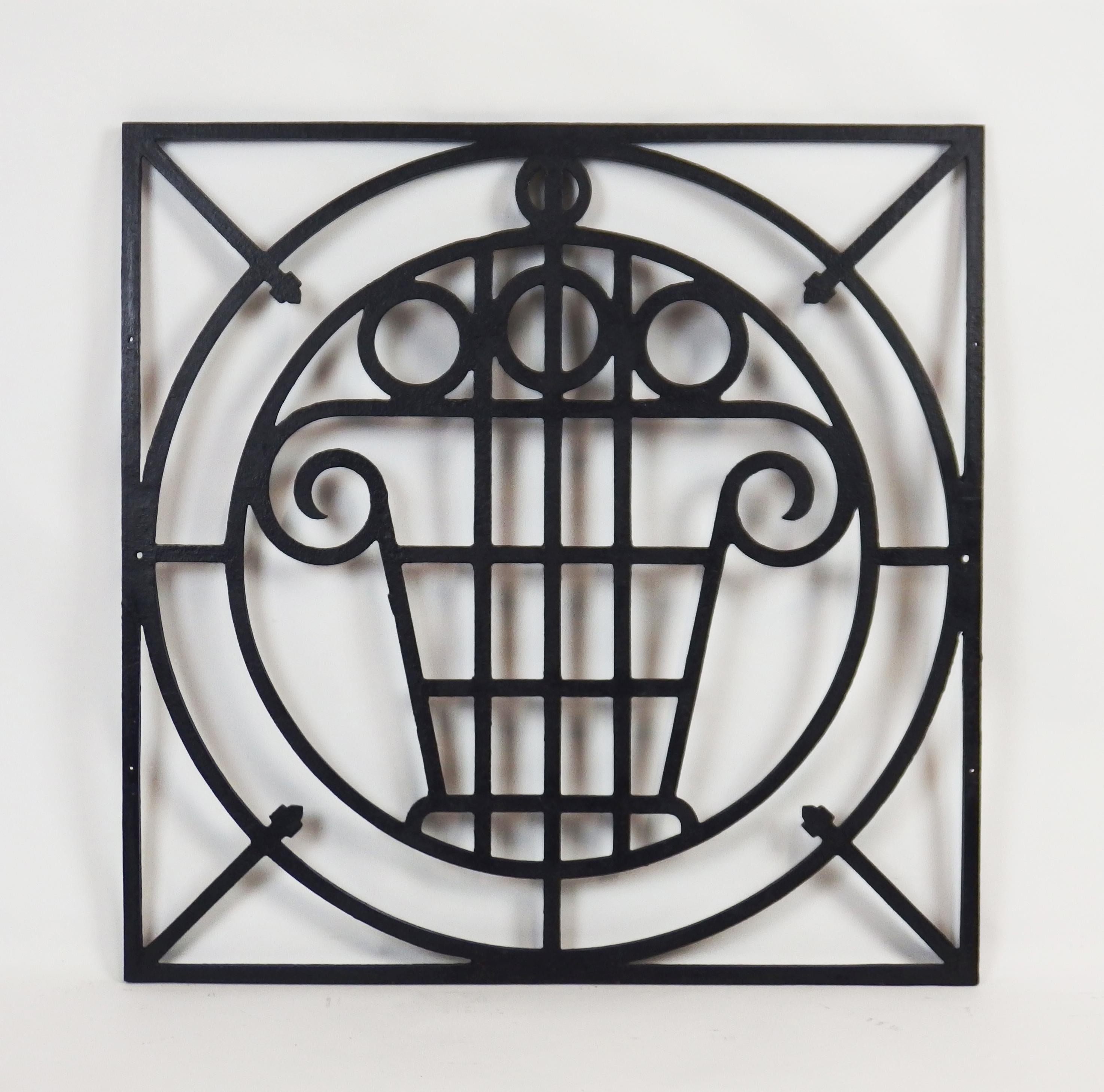 5 black enameled cast iron fences with Art Deco stylised fruits baskets.Can be separate and sold as  individual items.