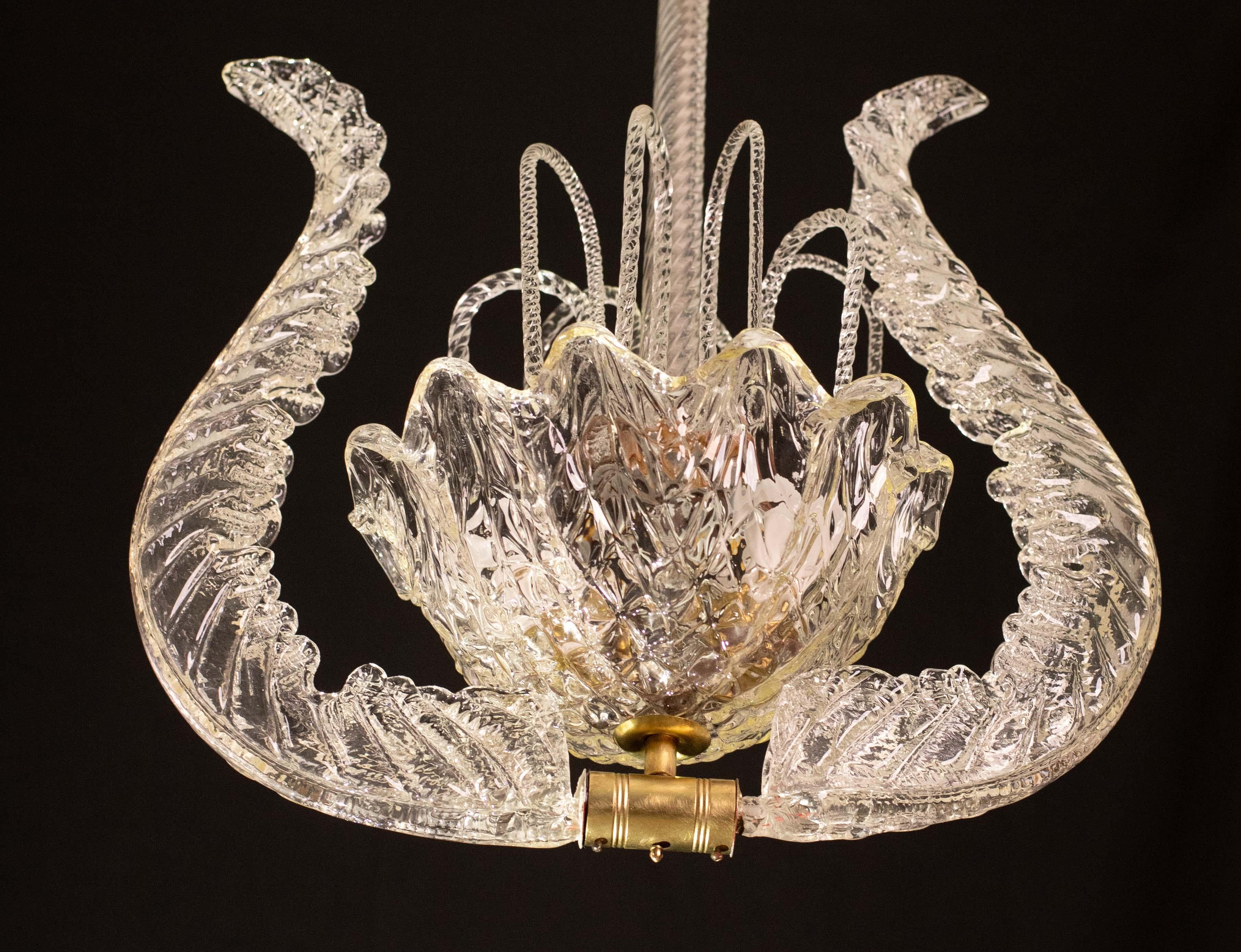 Set of 5 Art Decò Fountain Chandelier By Barovier e Toso, Murano Glass, 1940 For Sale 4