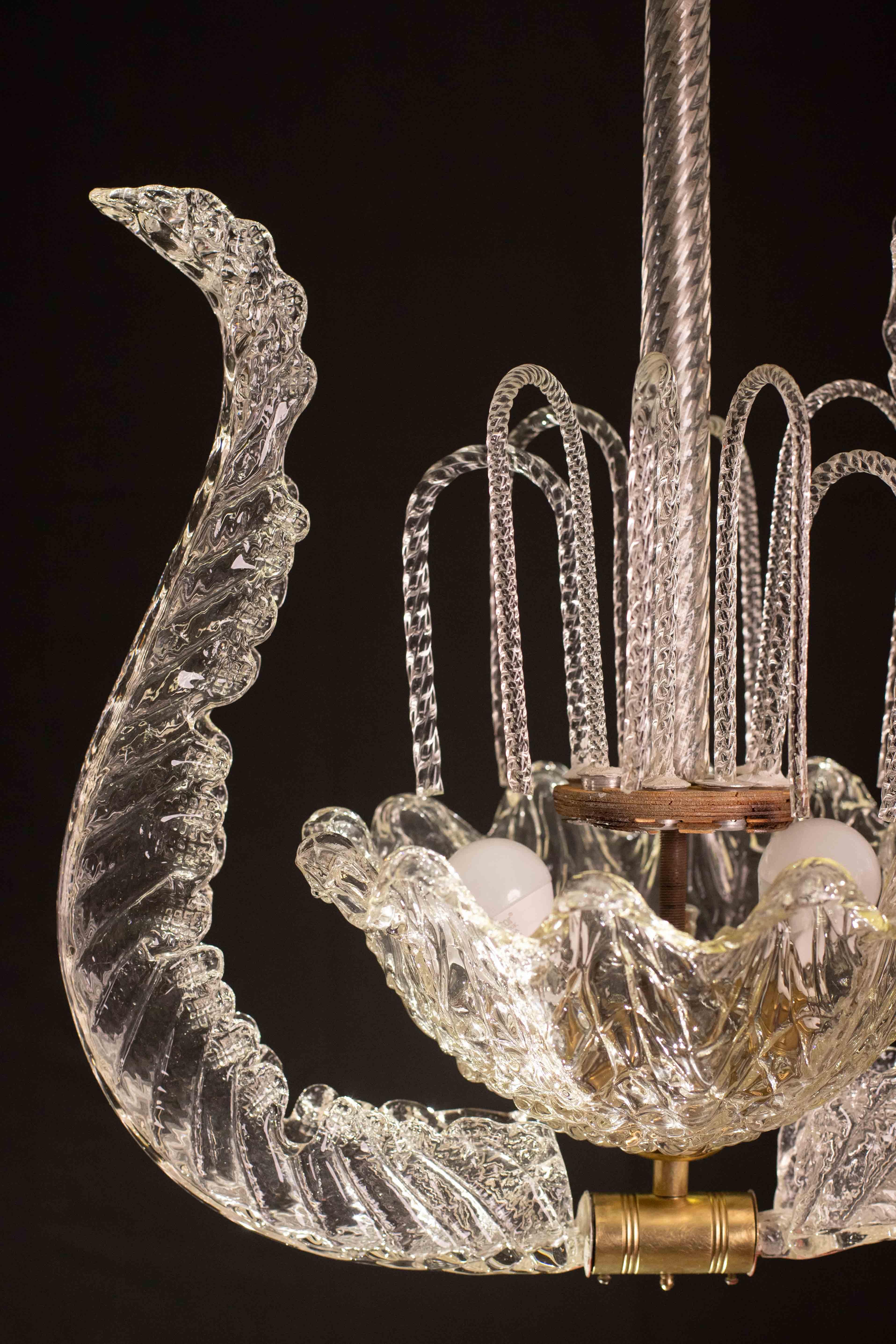 Set of 5 Art Decò Fountain Chandelier By Barovier e Toso, Murano Glass, 1940 For Sale 5