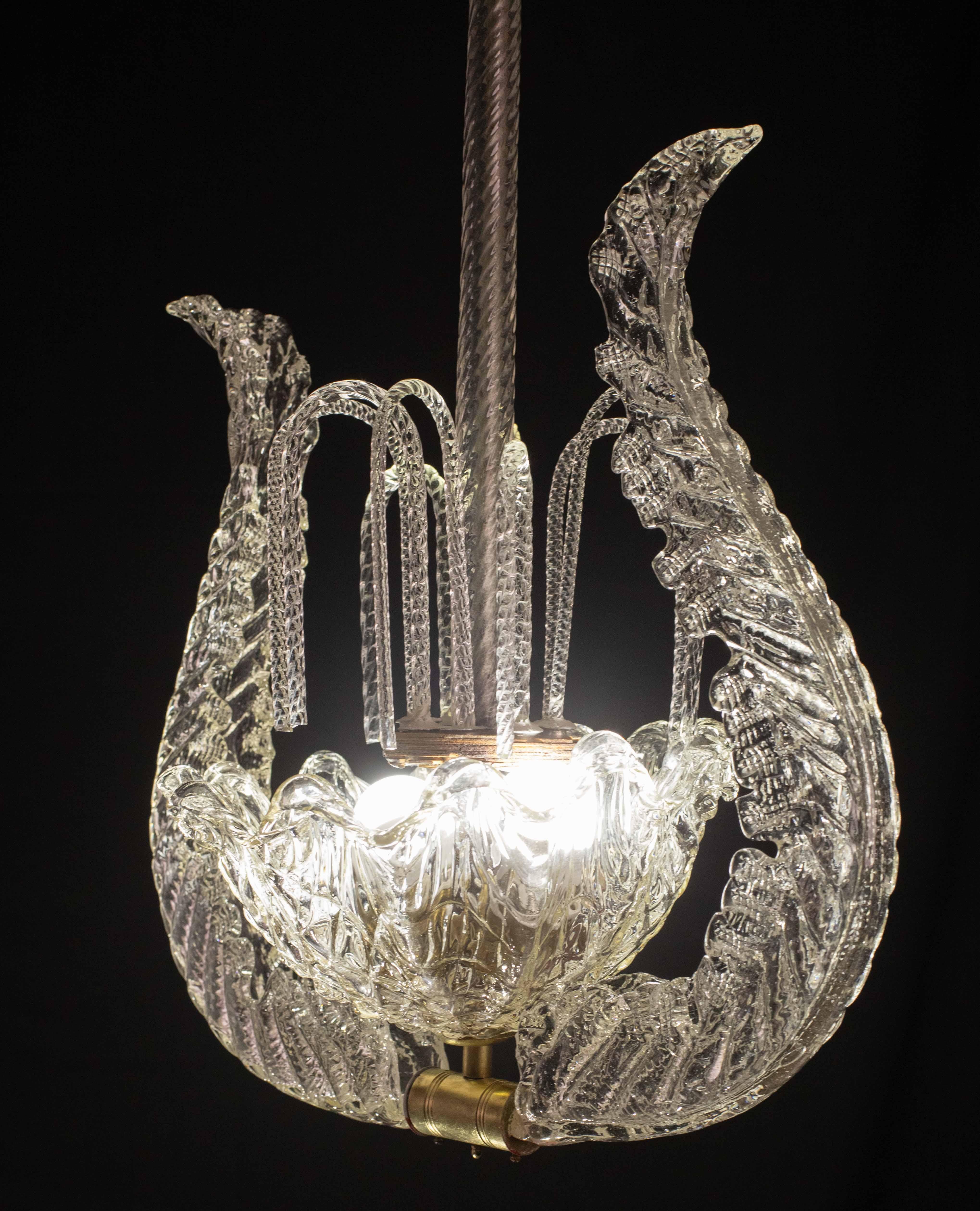 Set of 5 Art Decò Fountain Chandelier By Barovier e Toso, Murano Glass, 1940 For Sale 7