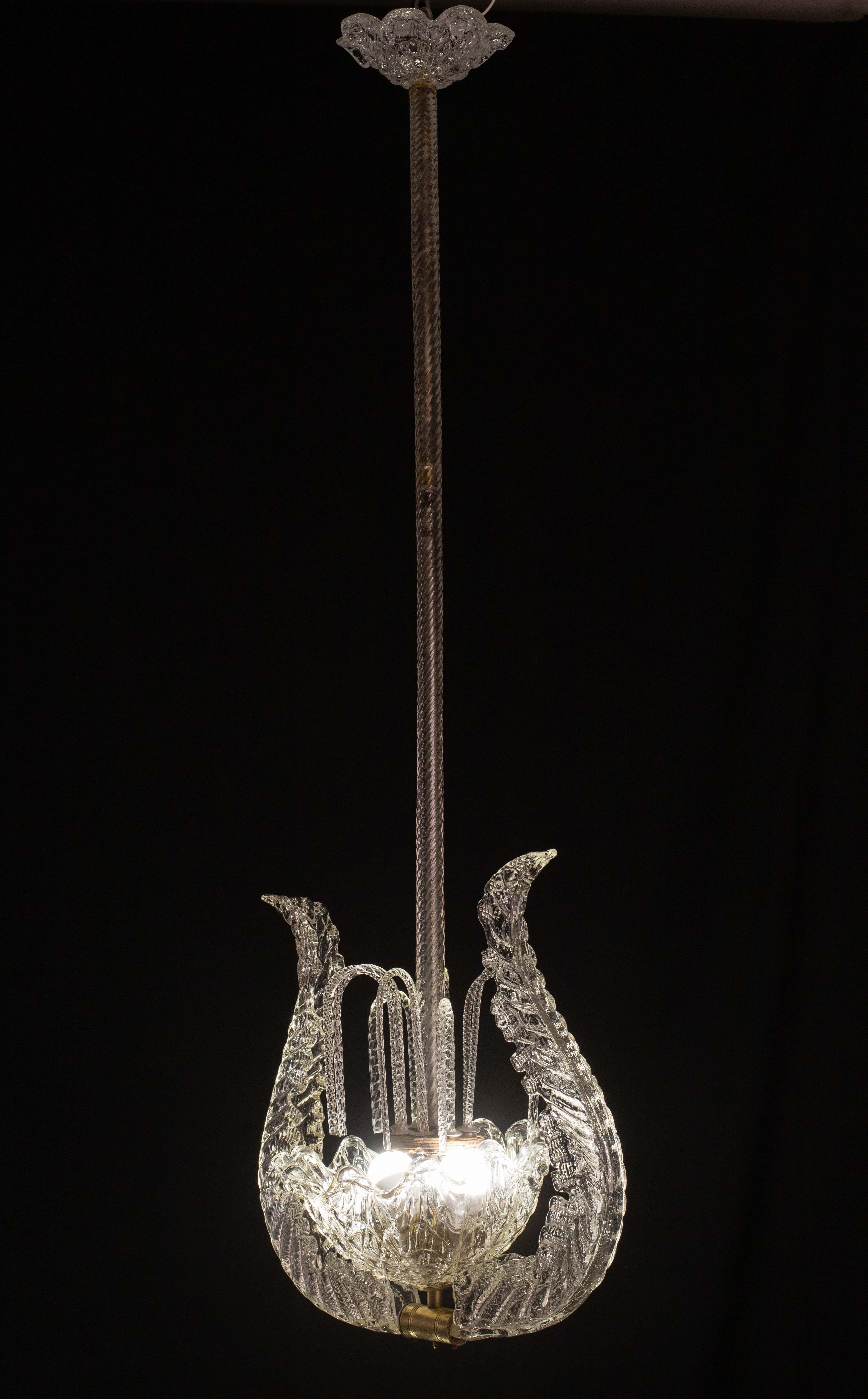 Set of 5 Art Decò Fountain Chandelier By Barovier e Toso, Murano Glass, 1940 For Sale 8