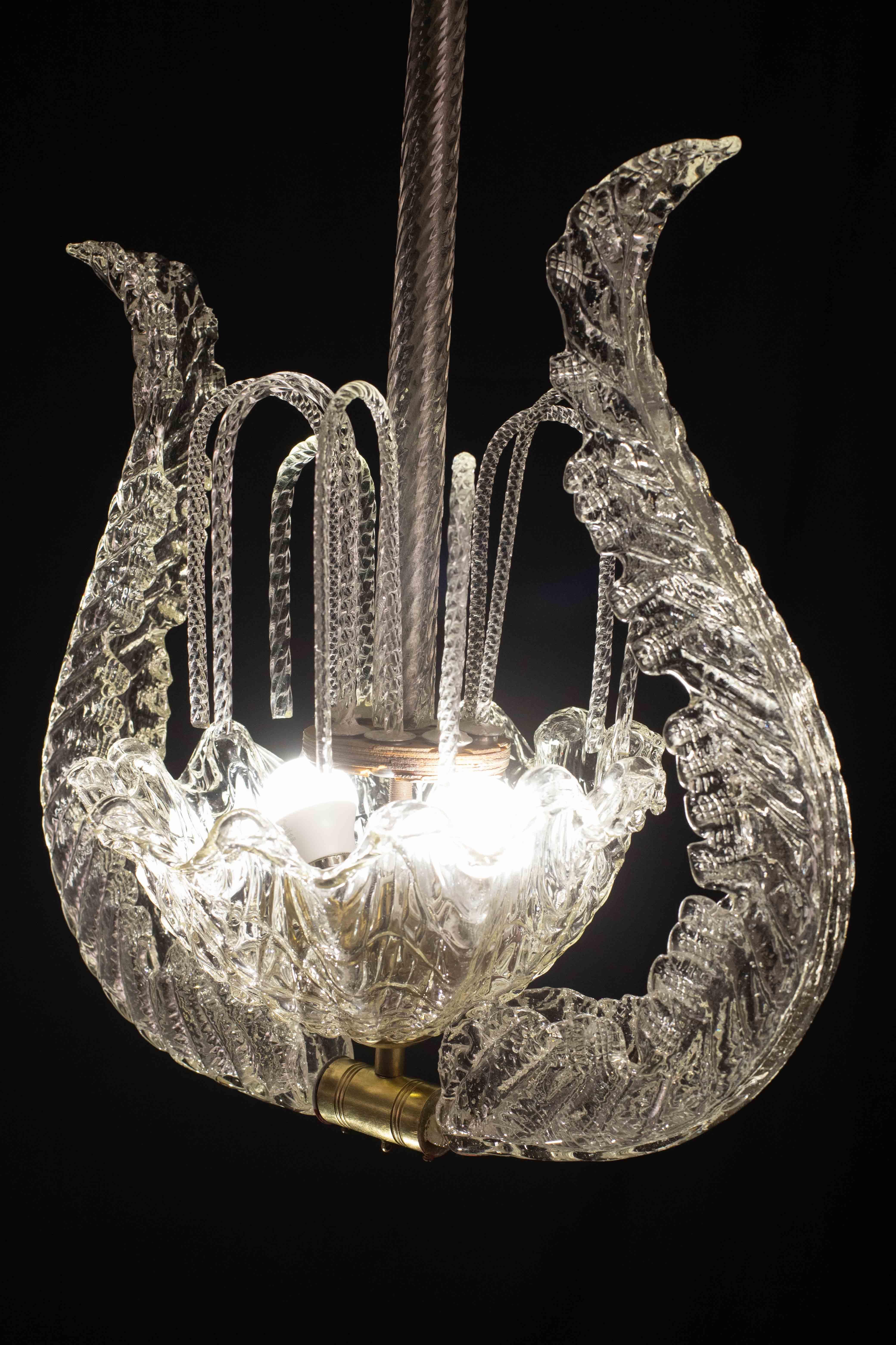 Set of 5 Art Decò Fountain Chandelier By Barovier e Toso, Murano Glass, 1940 For Sale 9