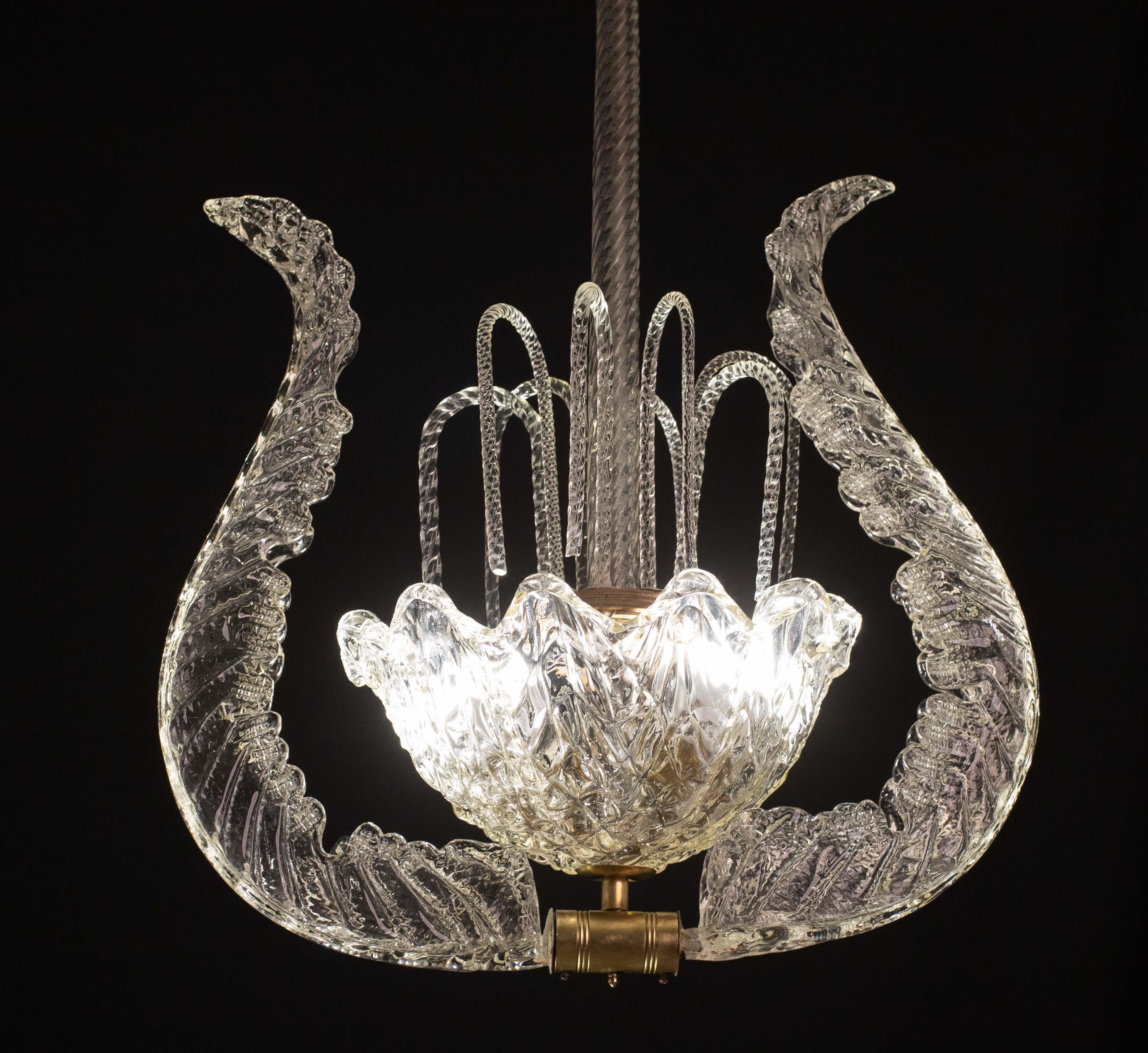 Set of 5 Art Decò Fountain Chandelier By Barovier e Toso, Murano Glass, 1940 In Good Condition For Sale In Roma, IT