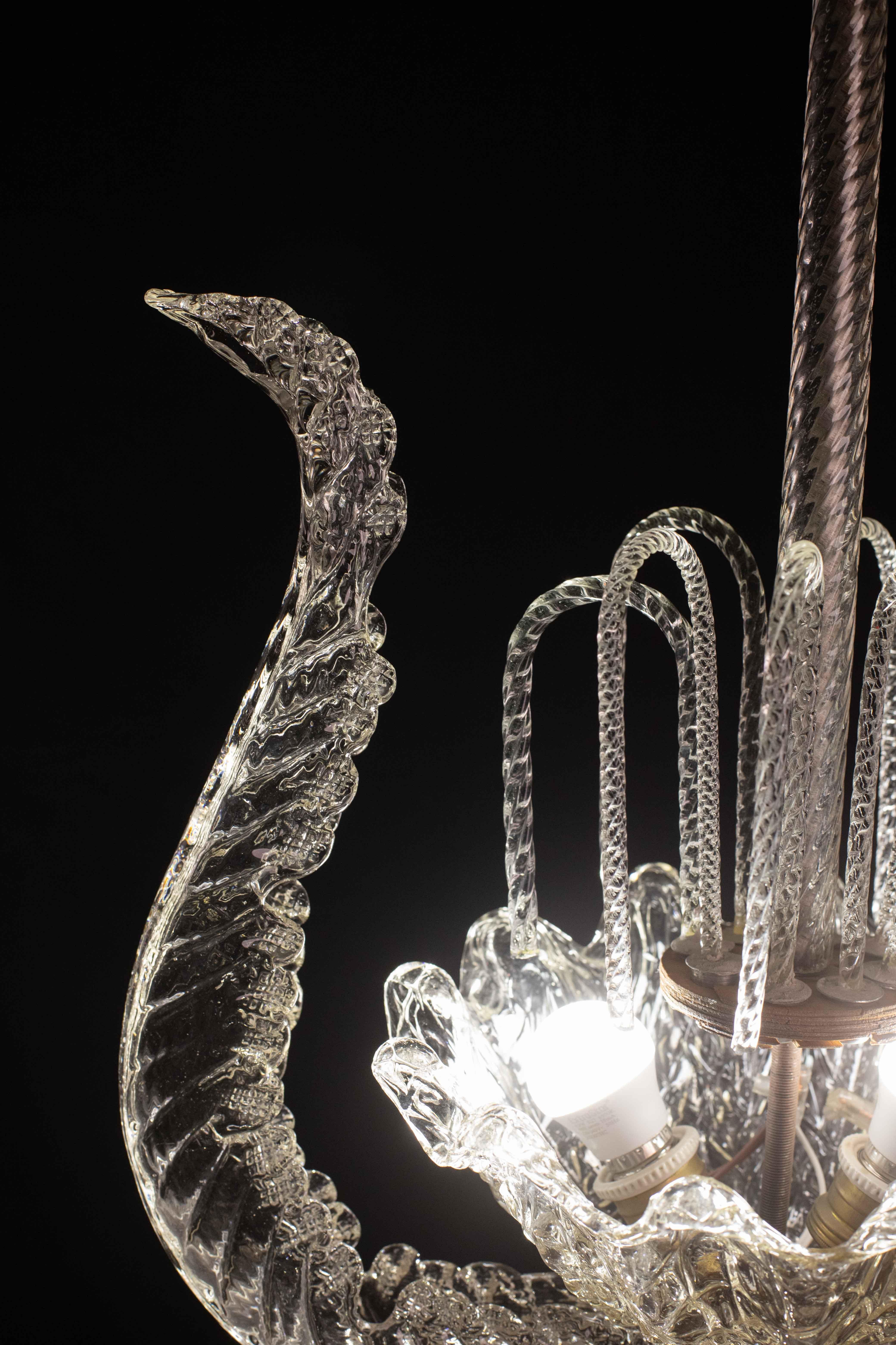 Mid-20th Century Set of 5 Art Decò Fountain Chandelier By Barovier e Toso, Murano Glass, 1940 For Sale