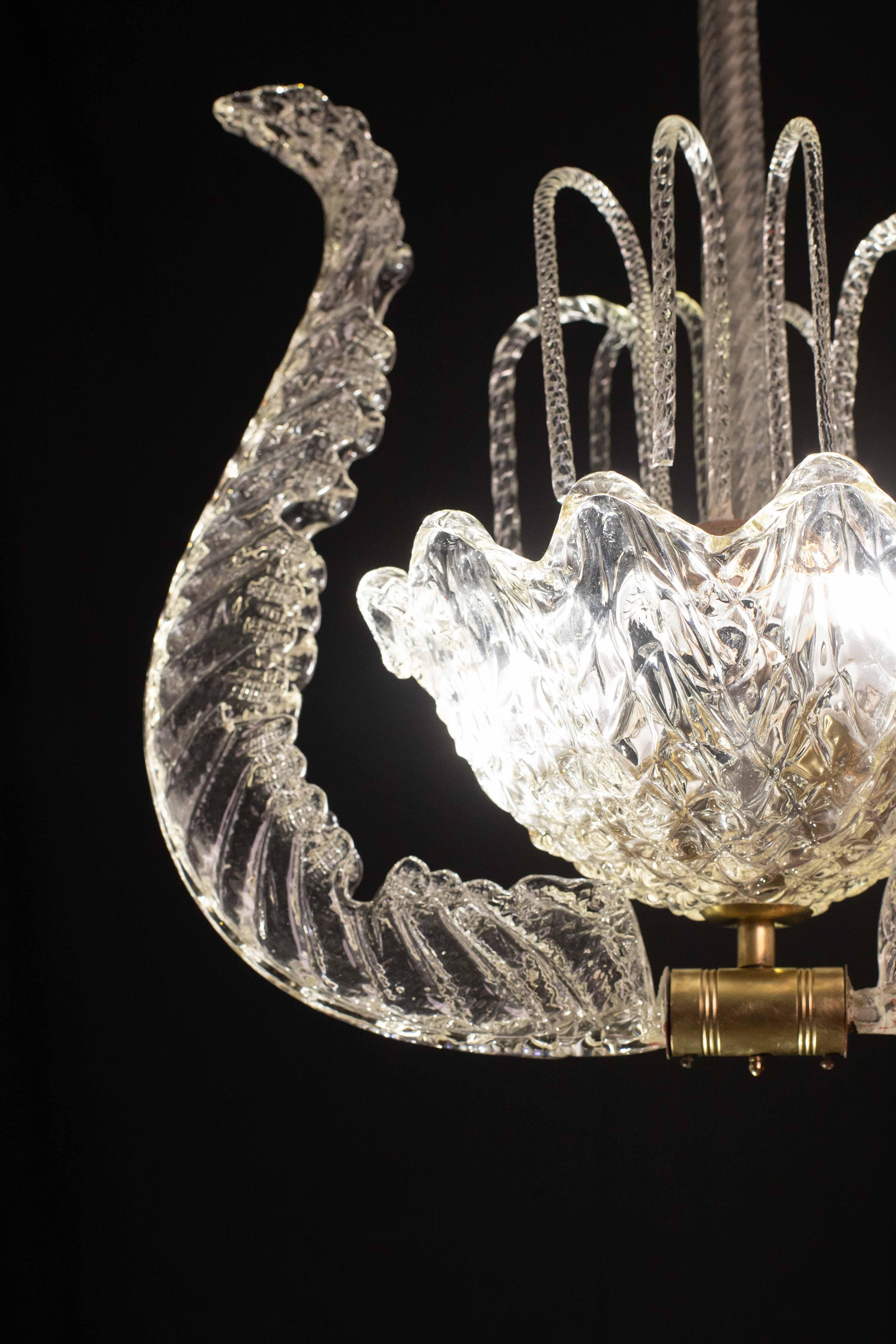 Set of 5 Art Decò Fountain Chandelier By Barovier e Toso, Murano Glass, 1940 For Sale 1