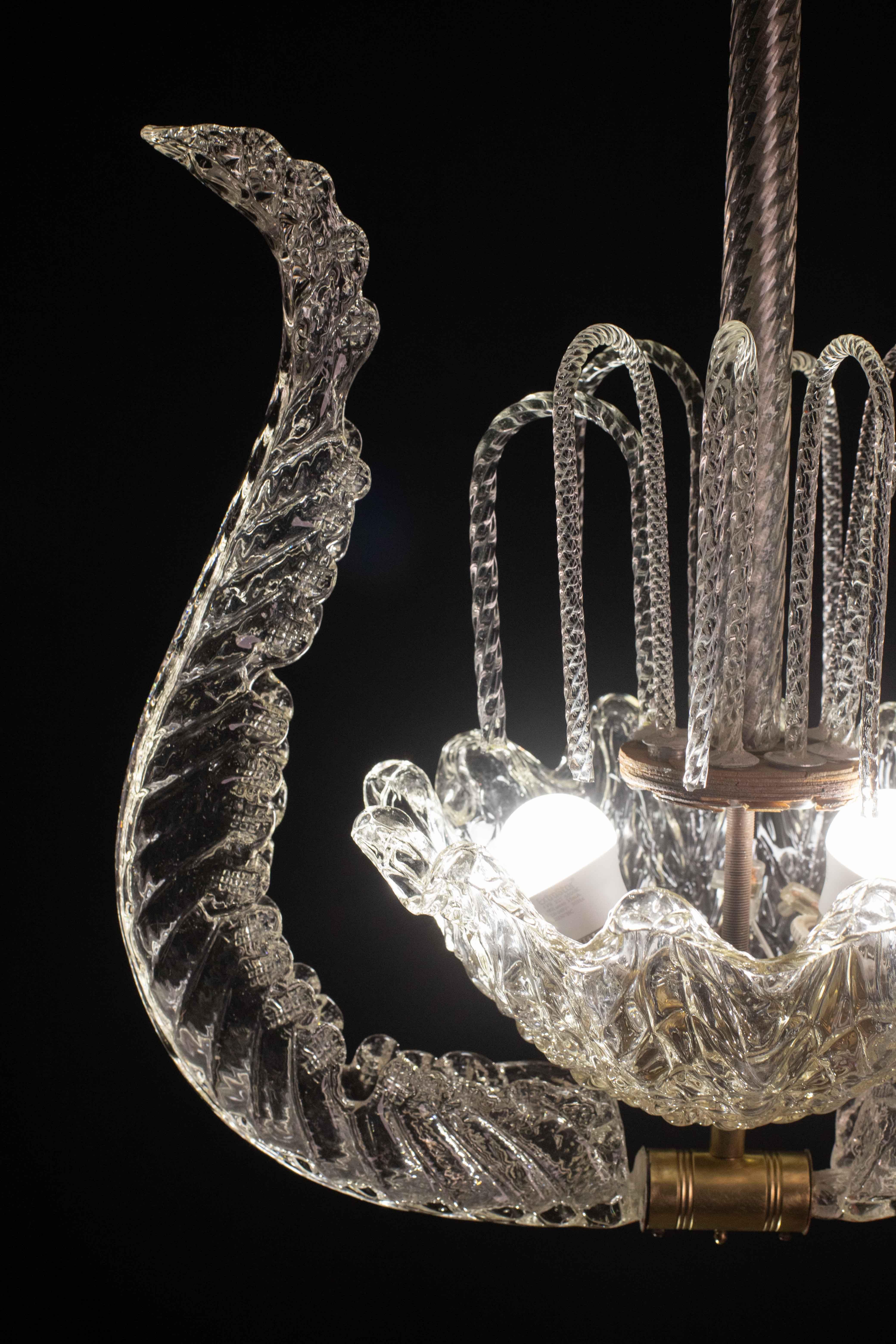 Set of 5 Art Decò Fountain Chandelier By Barovier e Toso, Murano Glass, 1940 For Sale 2