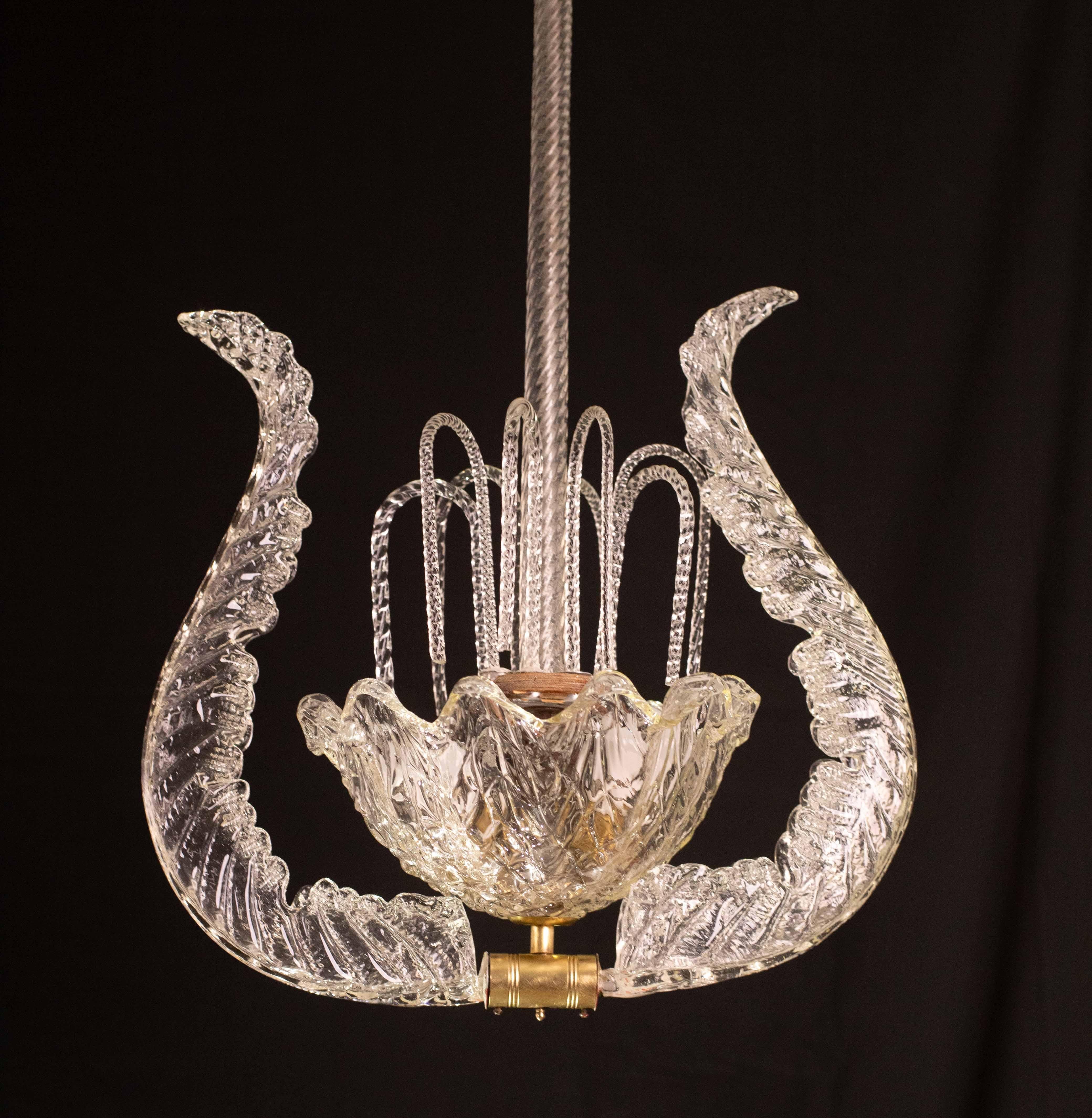 Set of 5 Art Decò Fountain Chandelier By Barovier e Toso, Murano Glass, 1940 For Sale 3