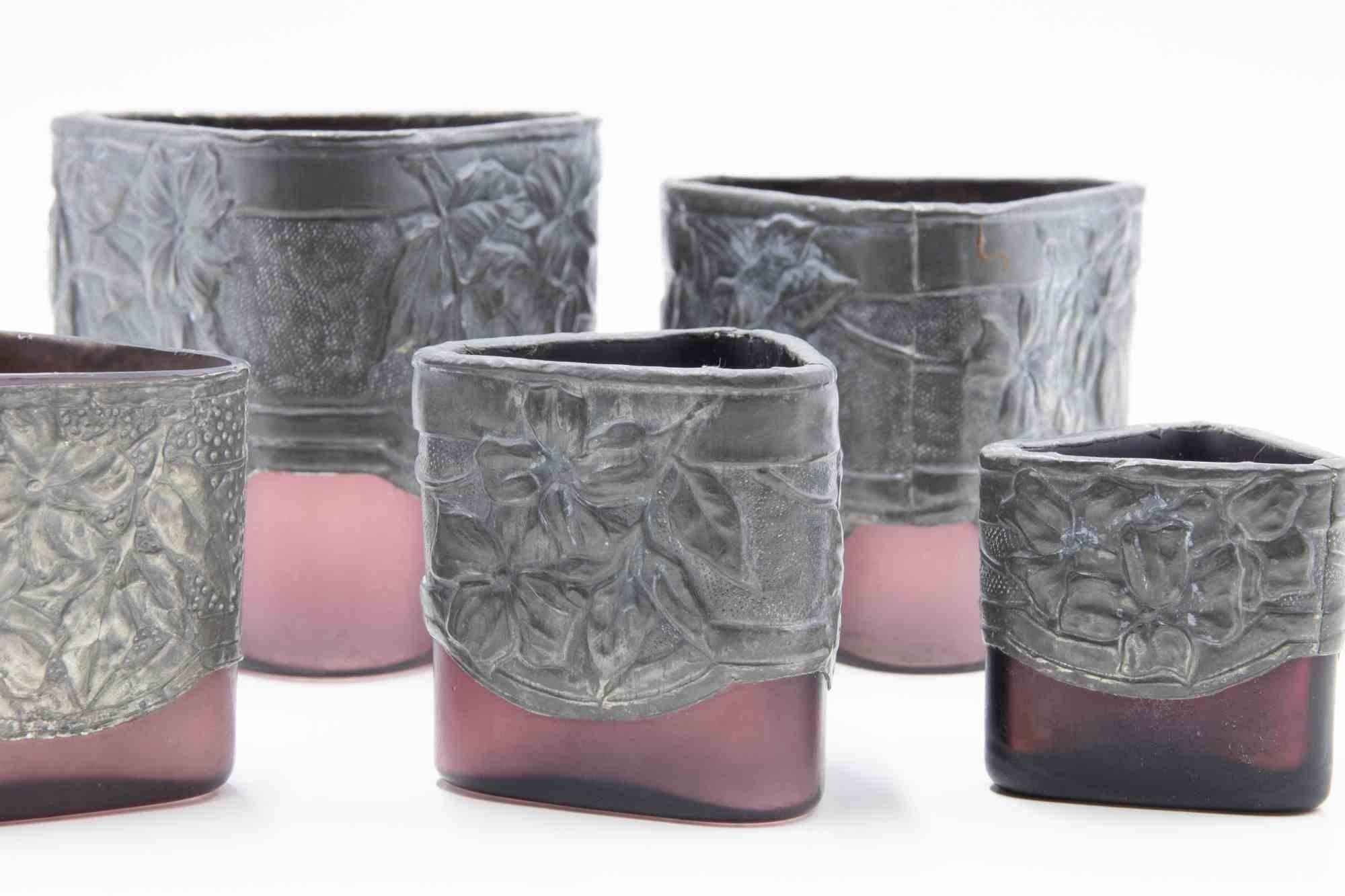 Set di 5 vasi in peltro Art Nouveau, Italia, inizio XX secolo In condizioni buone in vendita a Roma, IT