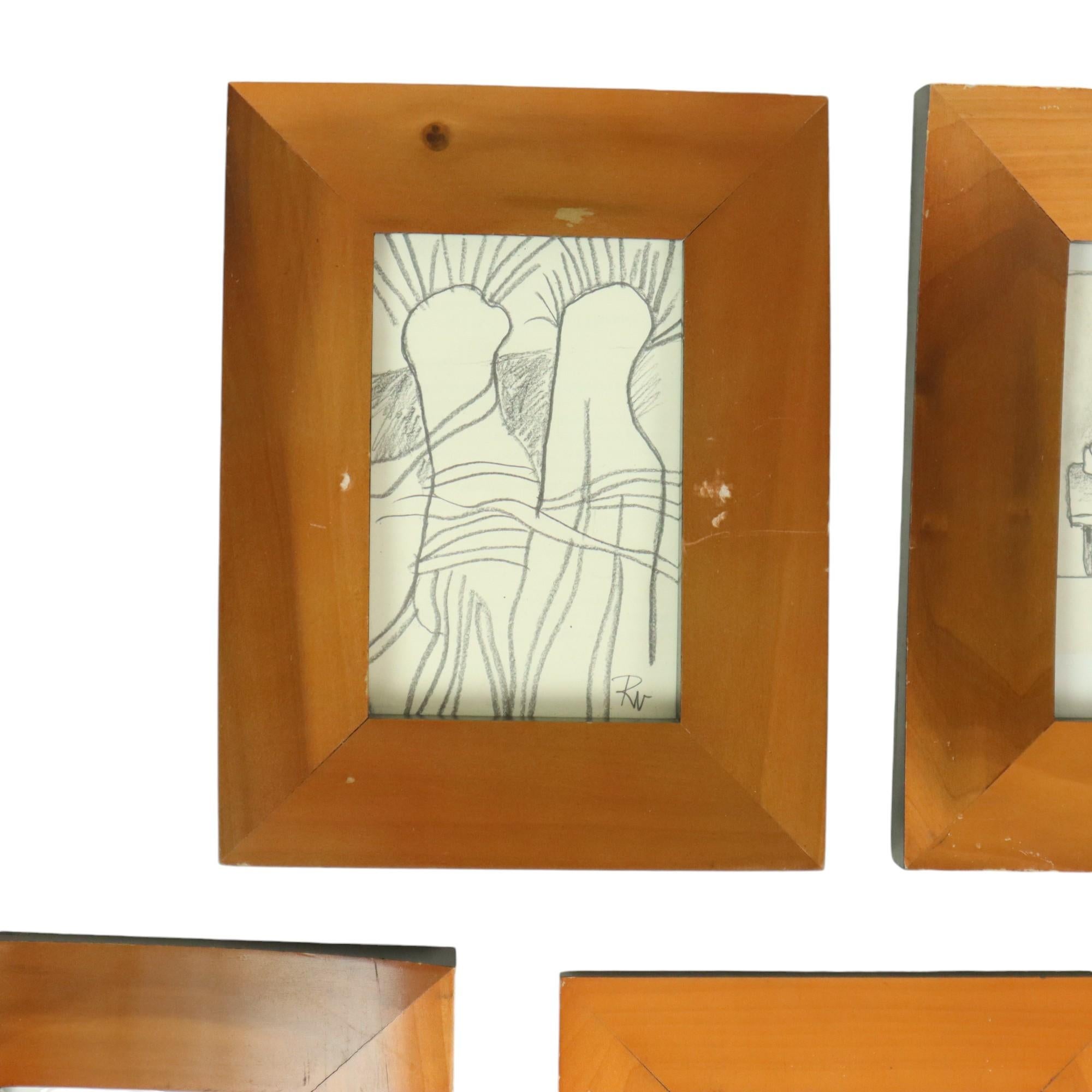 A charming set of 5 sketches by Poperinge artist Roger Vansevenant (1922-2013), framed in attractive wooden frames, signed in pencil by the artist.

Roger Vansevenant was a Belgian artist, graphic artist, and photographer born in Poperinge in 1922.
