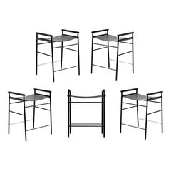 Set di 5 sgabelli da bancone Artisan Contemporaneo in pelle nera Gomma nera Metallo