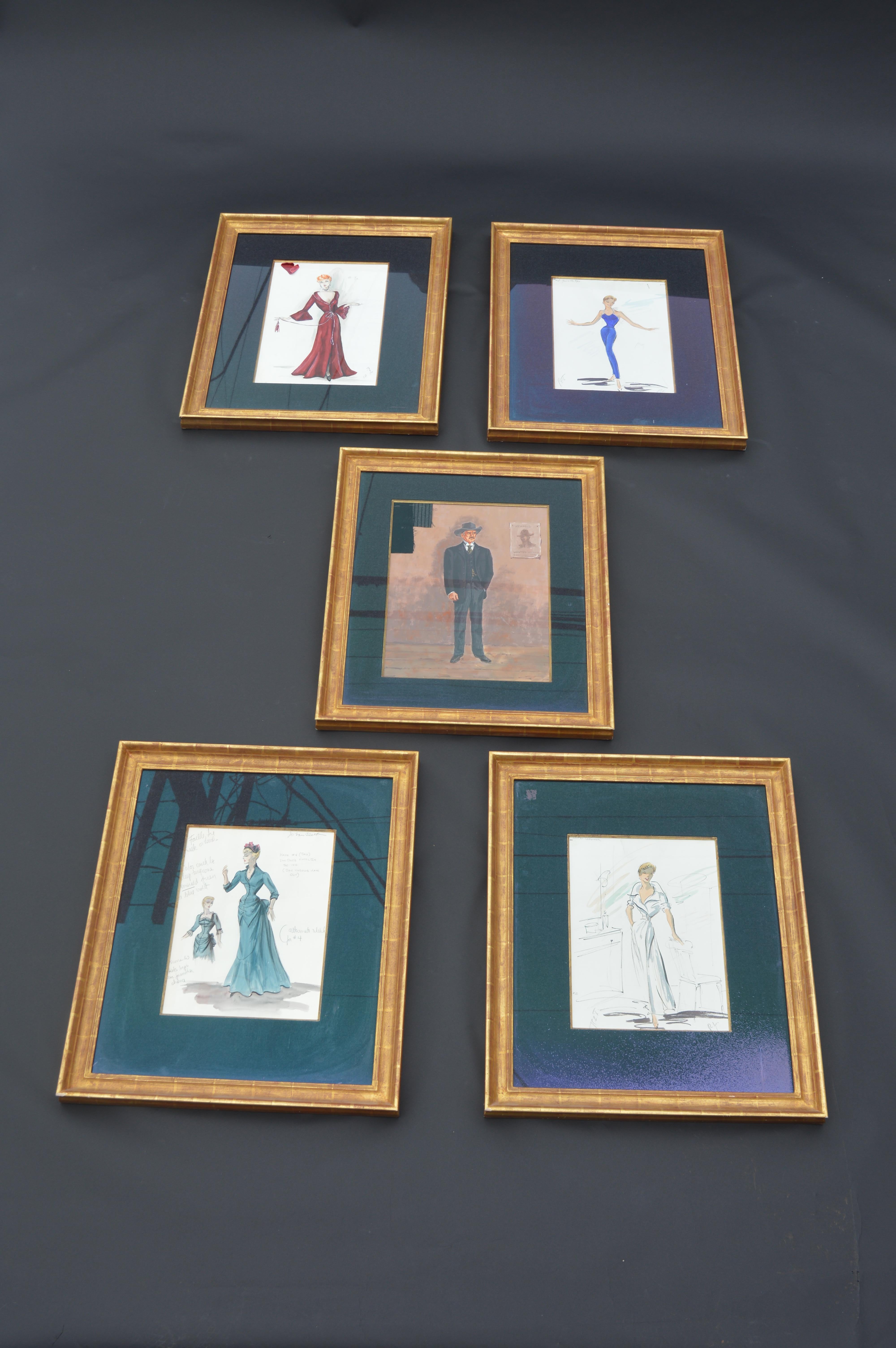 Set von 5 künstlerischen Skizzen für Filme, Studio Requisiten in Wasserfarbe gemacht.