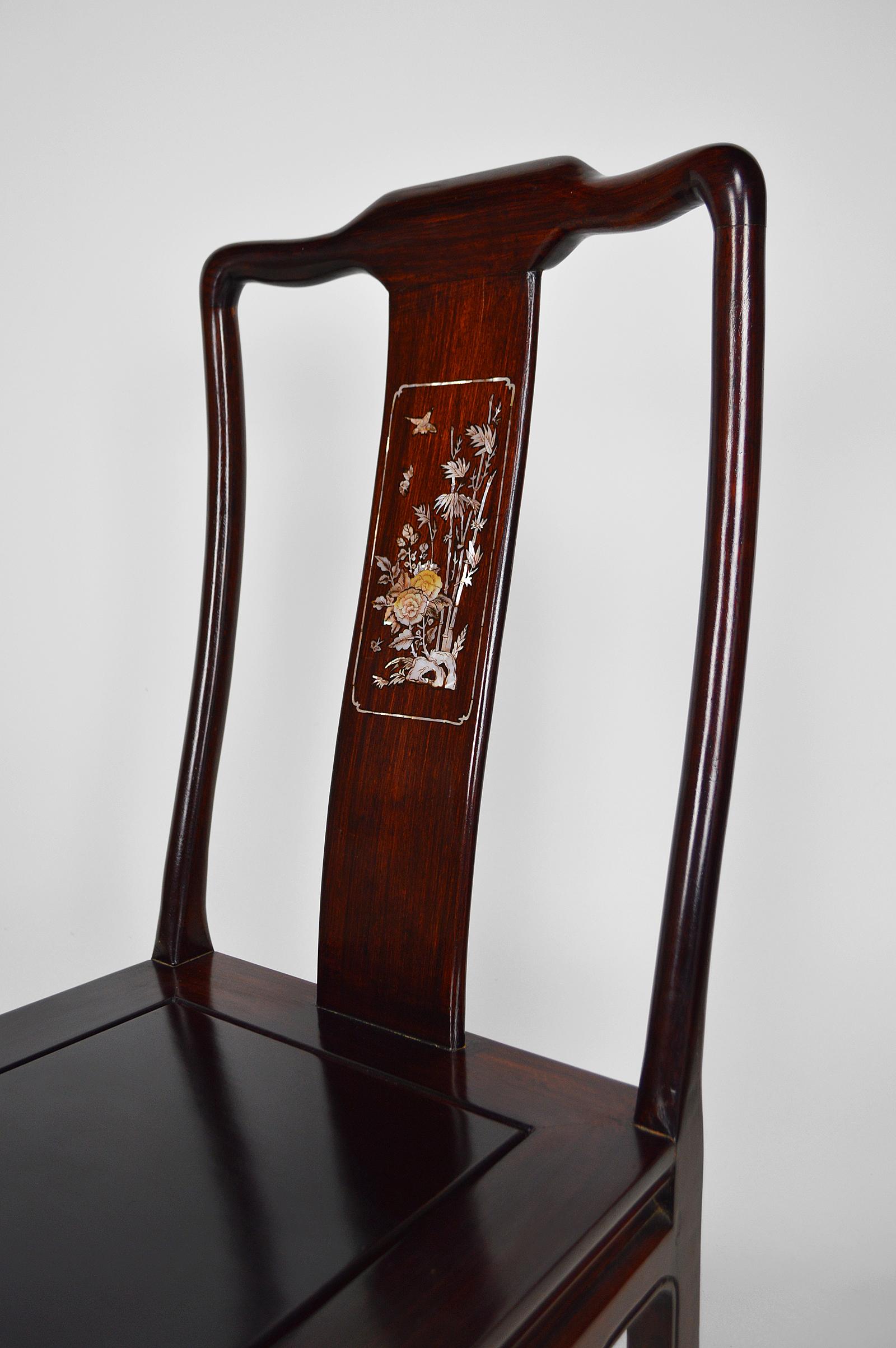 Set of 5 Asian Inlaid Wooden Chairs, Mid-20th Century 4