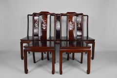 Set of 5 Asian Inlaid Wooden Chairs, Mid-20th Century