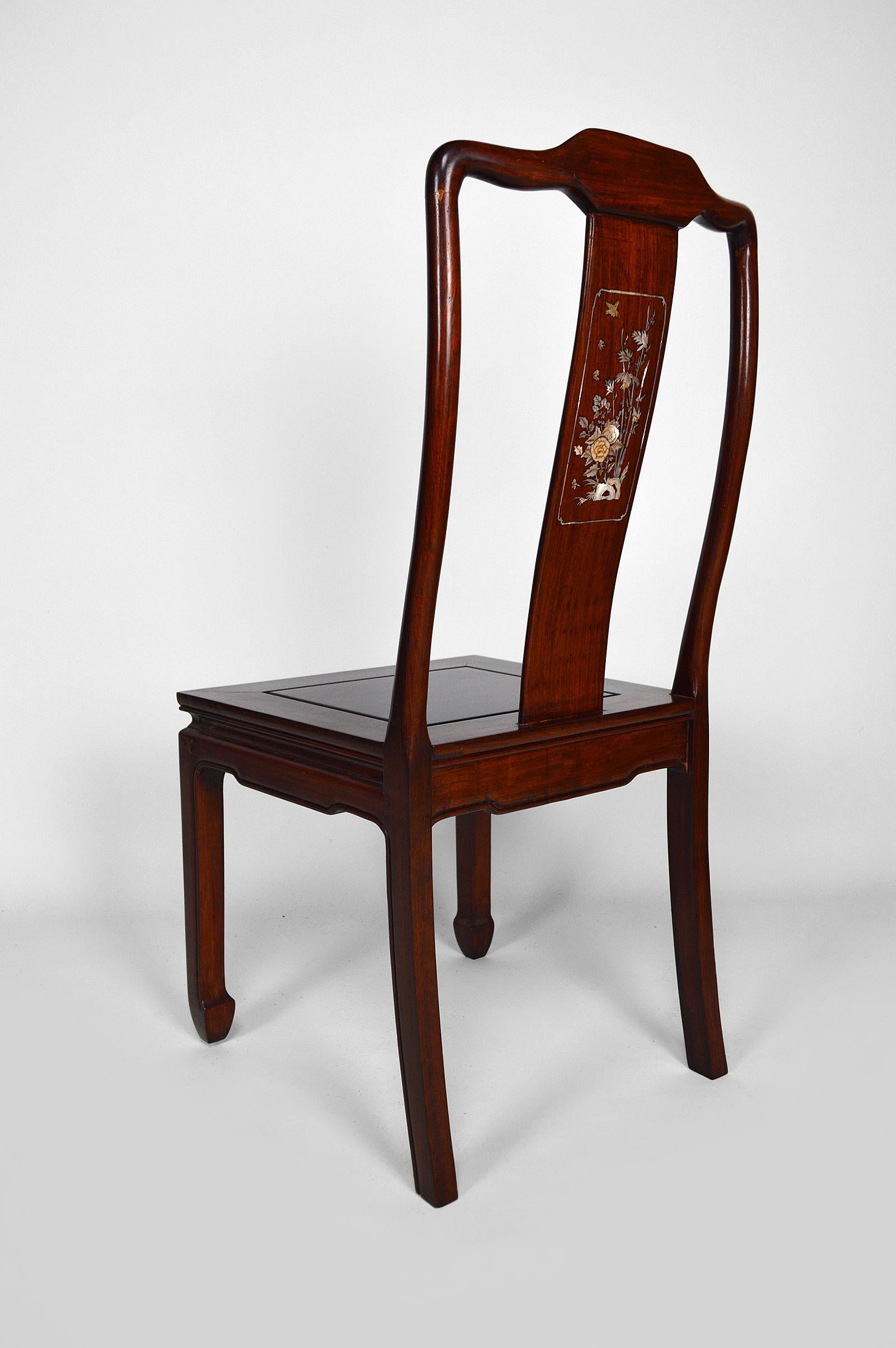 Set of 5 Asian Inlaid Wooden Chairs, Mid-20th Century 1