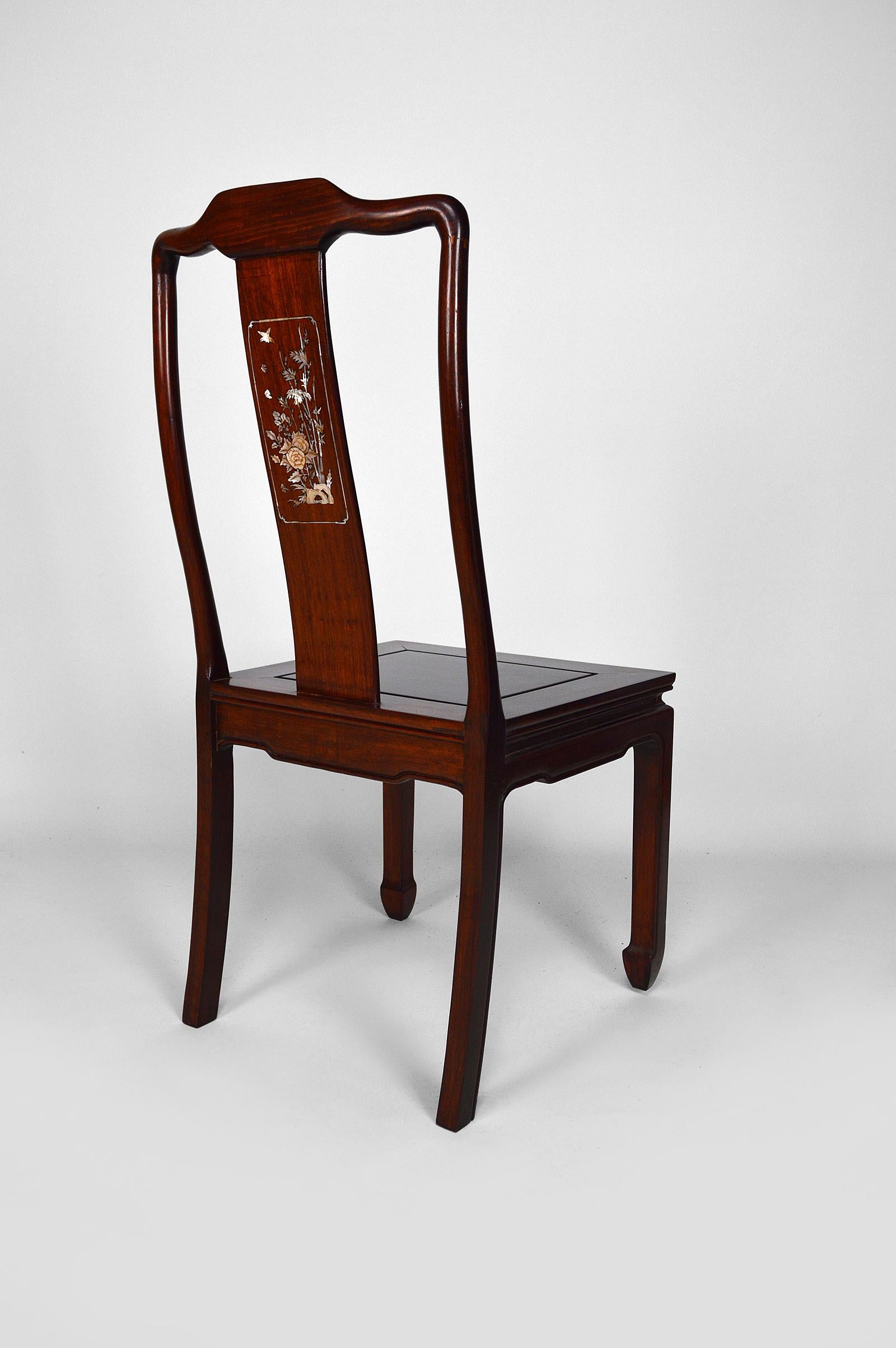 Set of 5 Asian Inlaid Wooden Chairs, Mid-20th Century 2