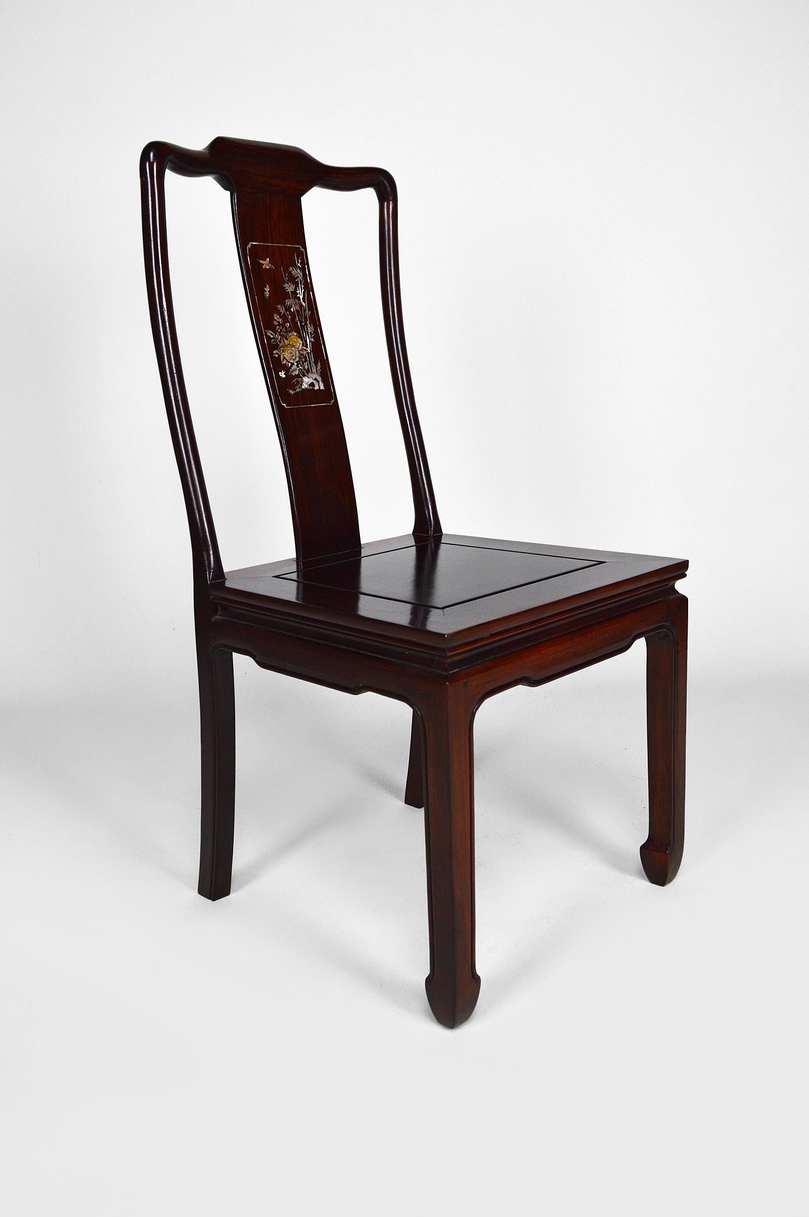 Set of 5 Asian Inlaid Wooden Chairs, Mid-20th Century 3