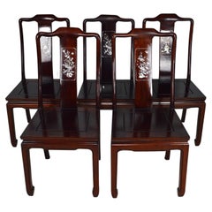 Set of 5 Asian Inlaid Wooden Chairs, Mid-20th Century