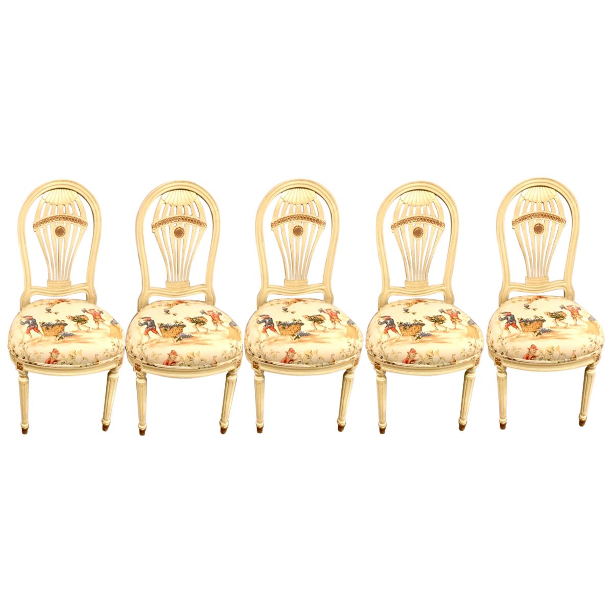 Set of 5 Balloon Back Dining Chairs by Maison Jansen