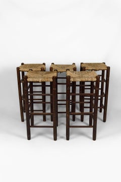 Set of 5 bar stools in the style of Charlotte Perriand, Mid-Century, France