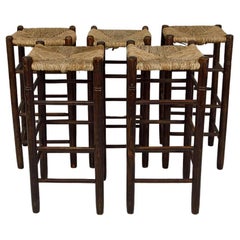 Set of 5 bar stools in the style of Charlotte Perriand, Mid-Century, France