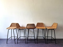 Satz von 5 Barhockern aus Rattan und Metall von Rohé Noordwolde, 1960er Jahre