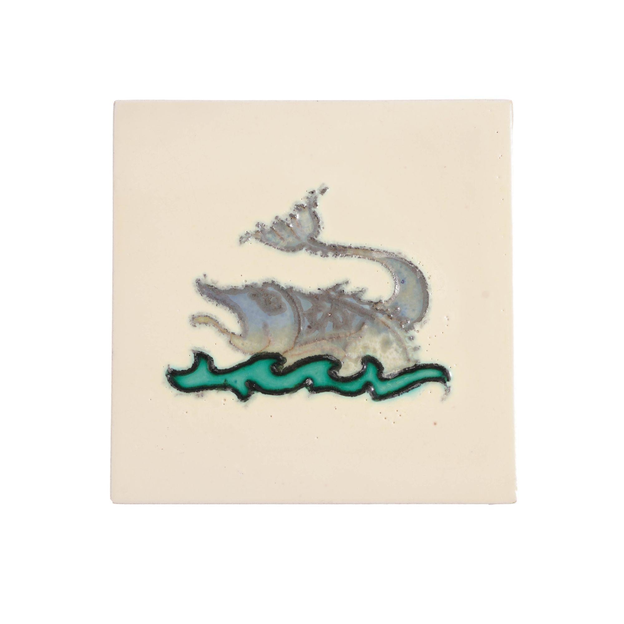 Faience Set of 5 Belgian faience tiles of imaginary fish, c. 1920 For Sale