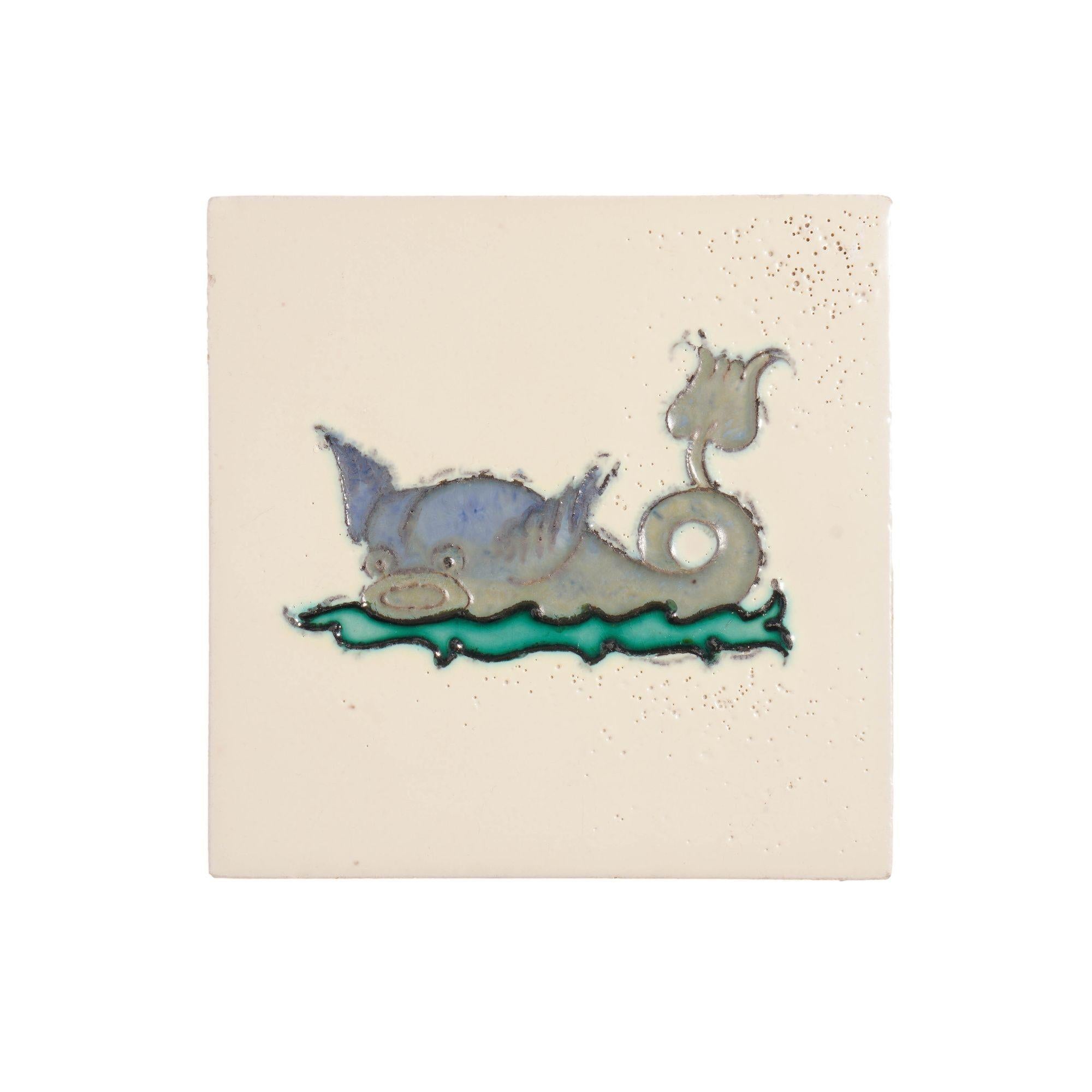 Set of 5 Belgian faience tiles of imaginary fish, c. 1920 For Sale 2
