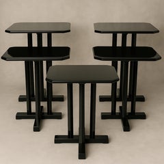 Set of 5 Black Lacquer Art Deco Walnut Bistro Coffee Table, 20th Century
