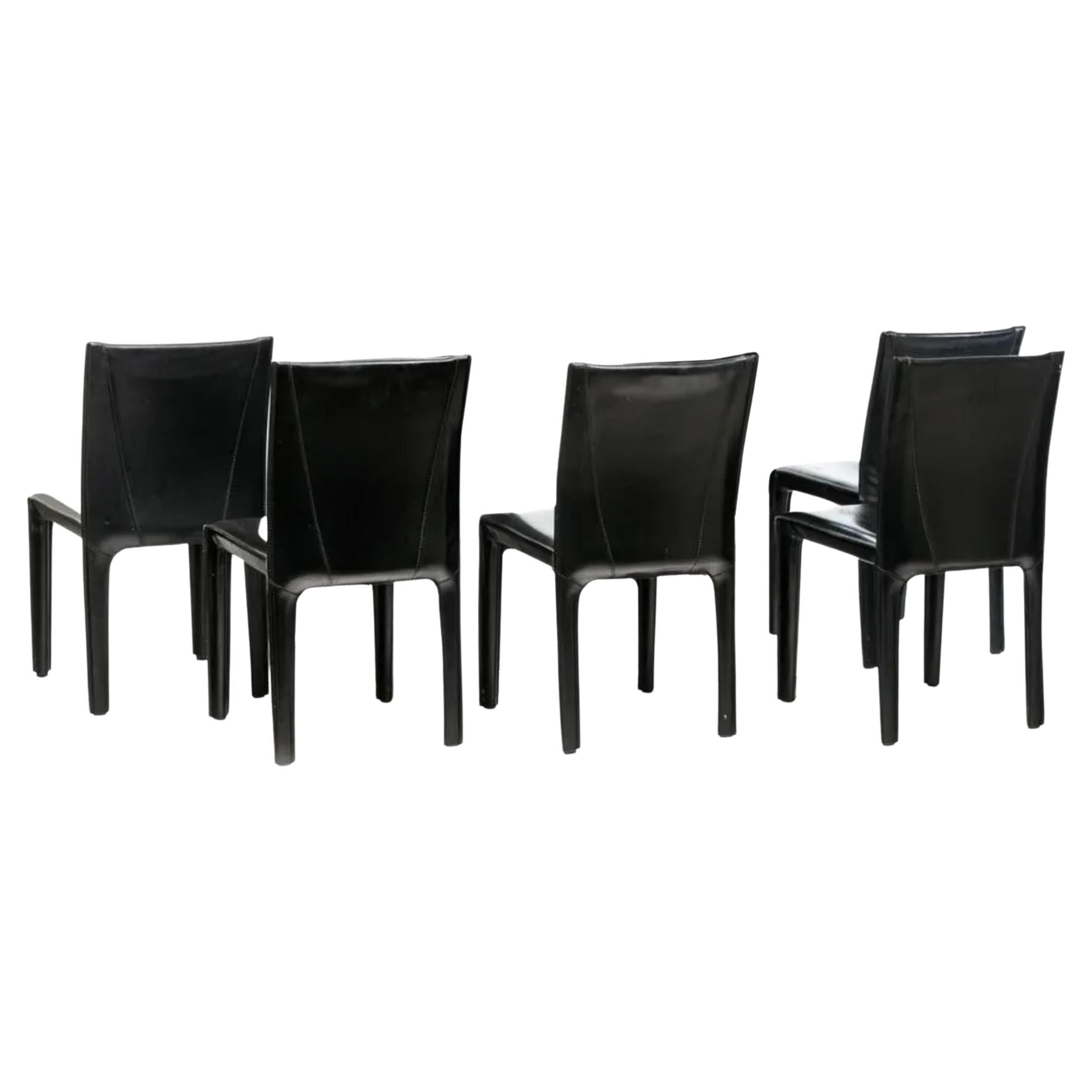 Set of 5 black leather covered dining chairs in good vintage condition. Labeled Arper - Made in Italy. Located In Brooklyn NYC


Dimensions:  19